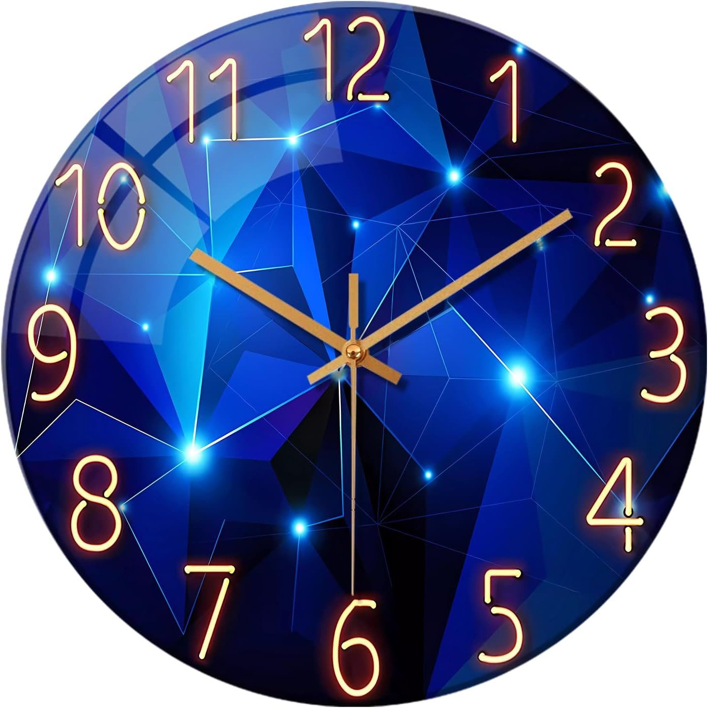 LIANNA Wanduhr Blaue Wanduhr, 14 Zoll, rund, dekorative Wanduhr aus Glas, (mit Quarz-oder Funkuhrwerk)