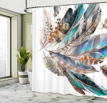 Abakuhaus Duschvorhang Moderner Digitaldruck mit 12 Haken auf Stoff Wasser Resistent Breite 175 cm, Höhe 180 cm, Federn Contour-Feder-Mode