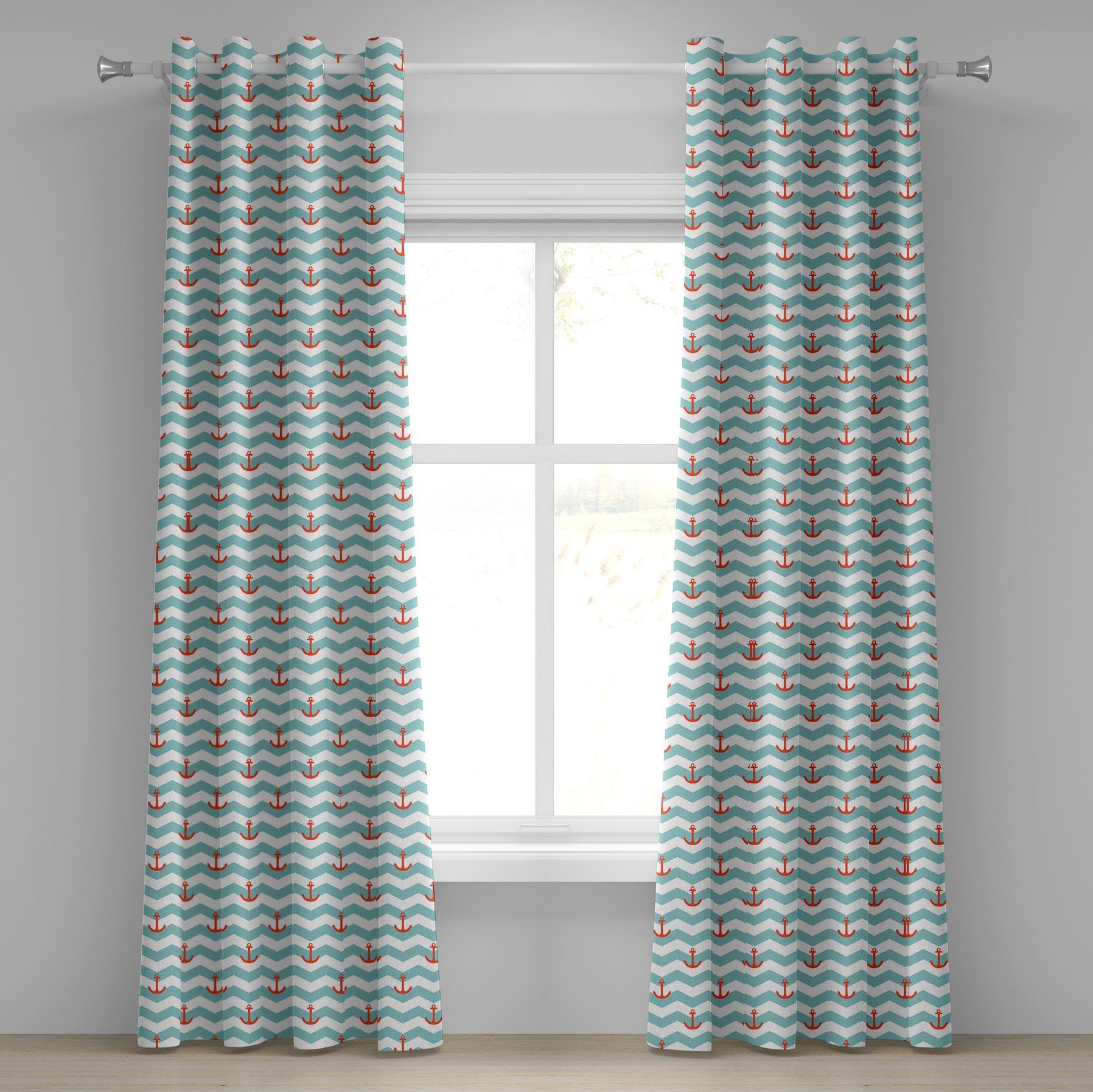 Gardine Dekorative 2-Panel-Fenstervorhänge für Schlafzimmer Wohnzimmer, Abakuhaus, Marine Muster Anker-Streifen