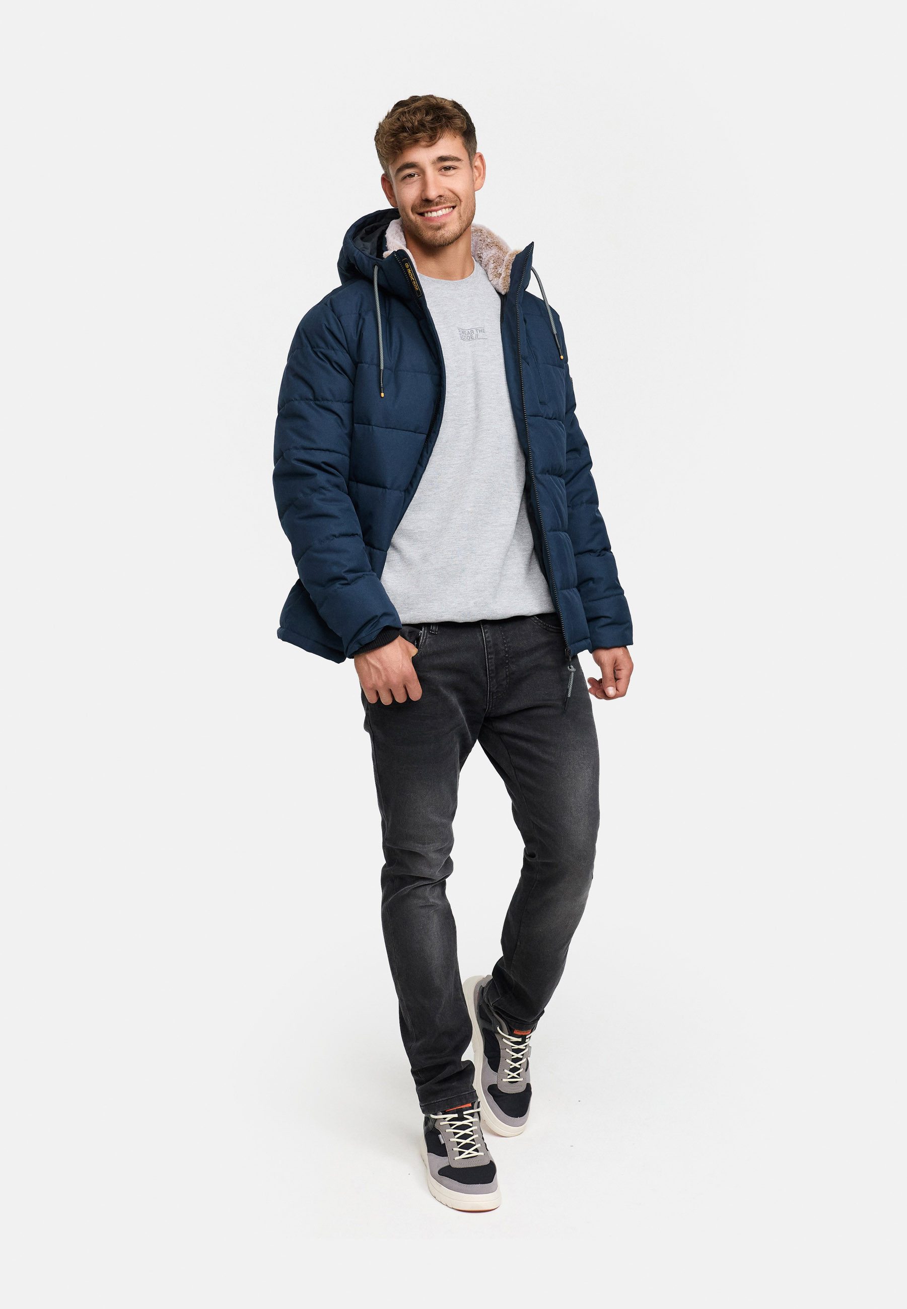 Indicode Winterjacke Herren INHebero Jacke Winter Herrenjacke Wattierte Steppjacke mit Kapuze und Reißverschluss