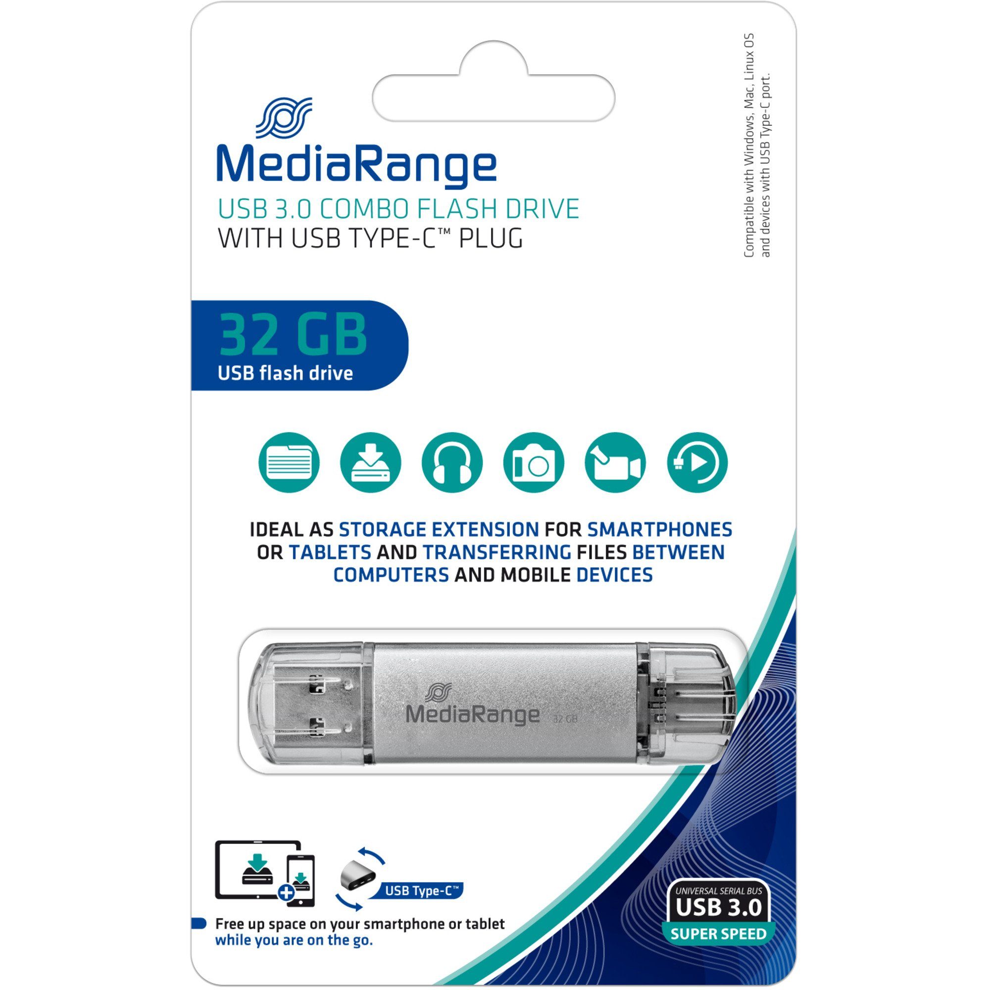 MediaRange Kombo-Speicherstick 32 GB, USB-Stick, USB-Stick