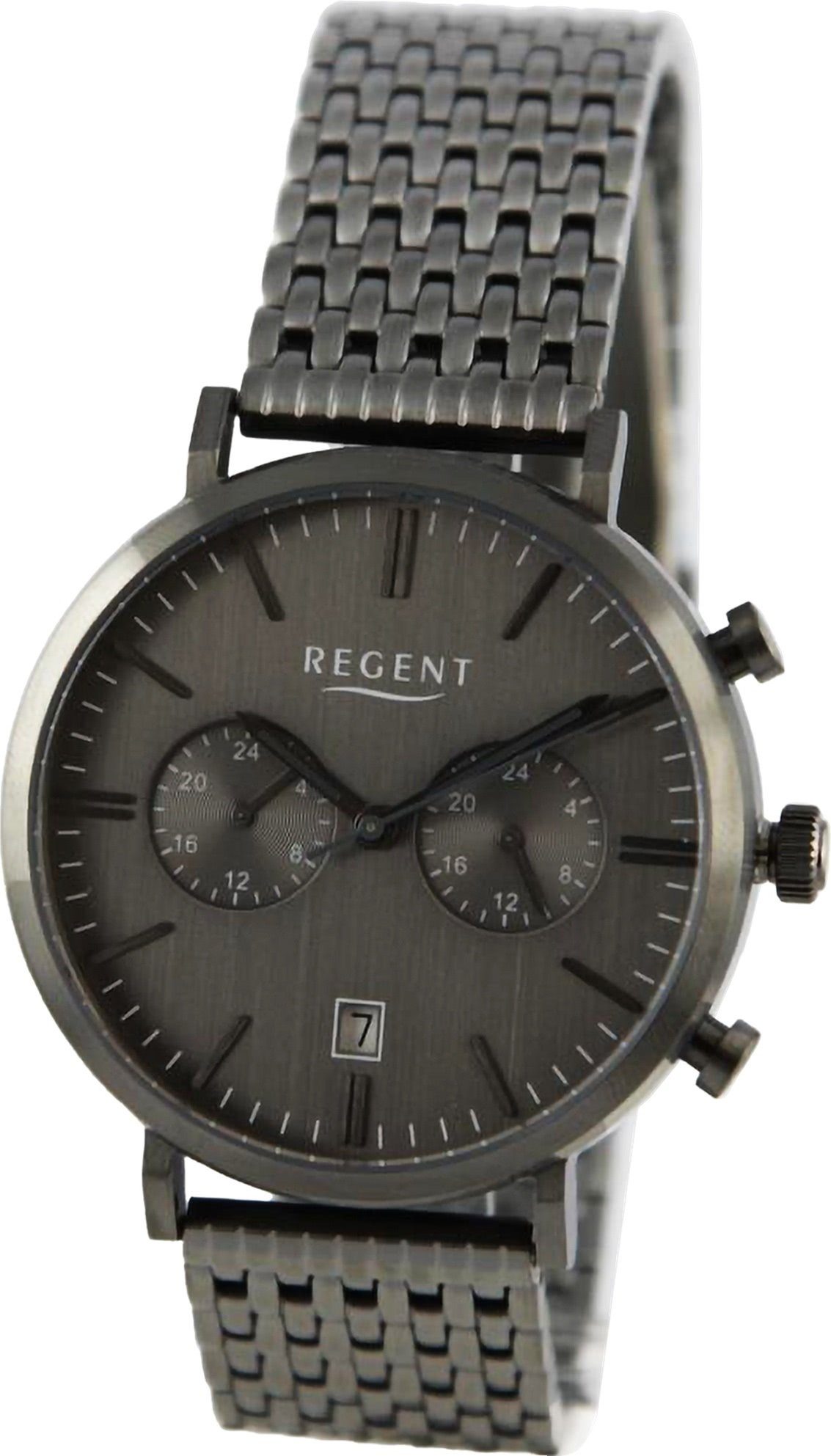 Regent Quarzuhr Regent Herren groß Analog, (ca. Armbanduhr Metallarmband, 41mm), Herren Armbanduhr extra rund, Uhrzeit