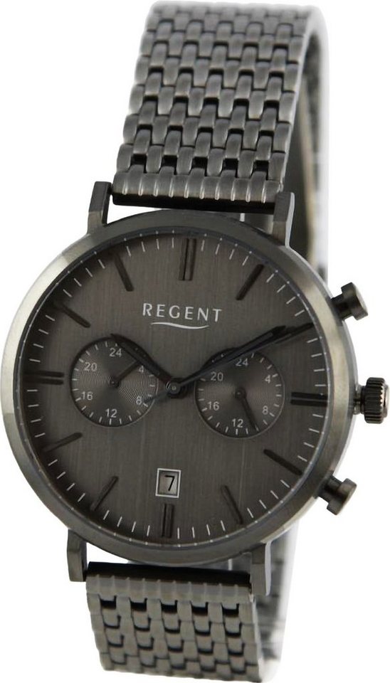 Regent Quarzuhr Regent Herren Armbanduhr Analog, Herren Armbanduhr rund,  extra groß (ca. 41mm), Metallarmband, Uhrzeit