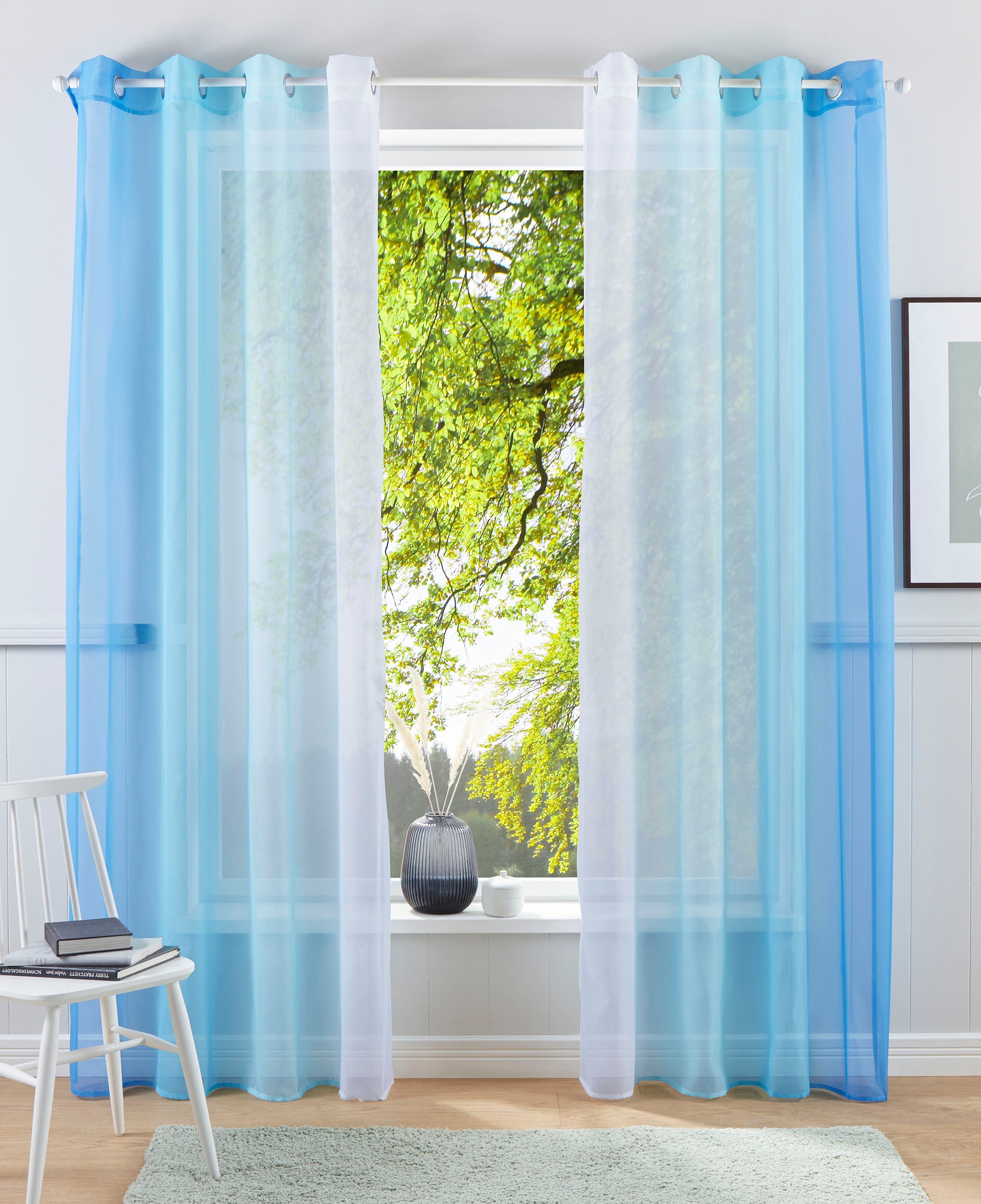 Gardine Valverde, my home, Ösen (2 St), transparent, Voile, Vorhang, Fertiggardine, Farbverlauf, transparent blau | Gardinen-Sets