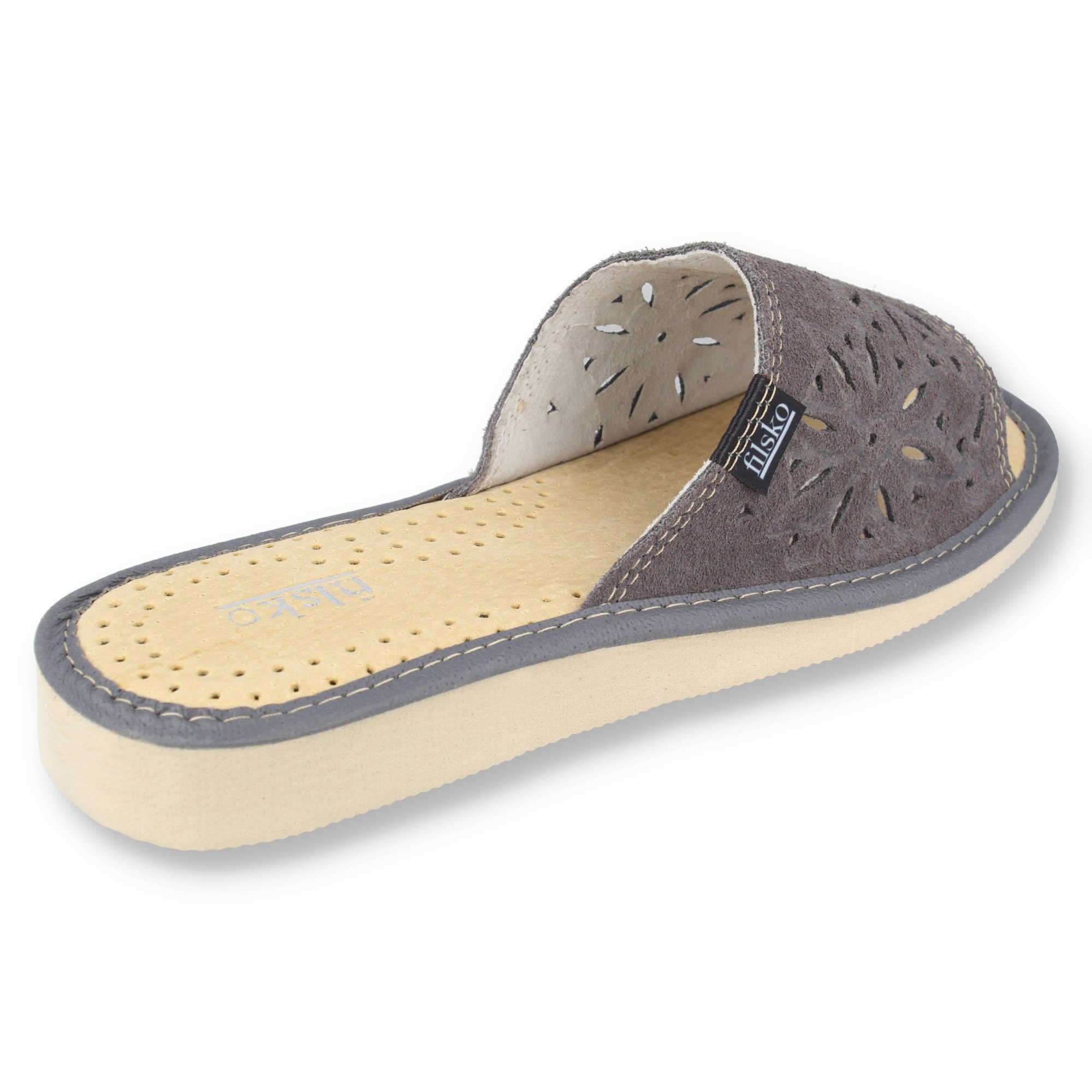 filsko Zafra Damen Hausschuh Veloursleder mit Blumenmuster, offene Pantoletten, Slip-On – Bild 5 von 5