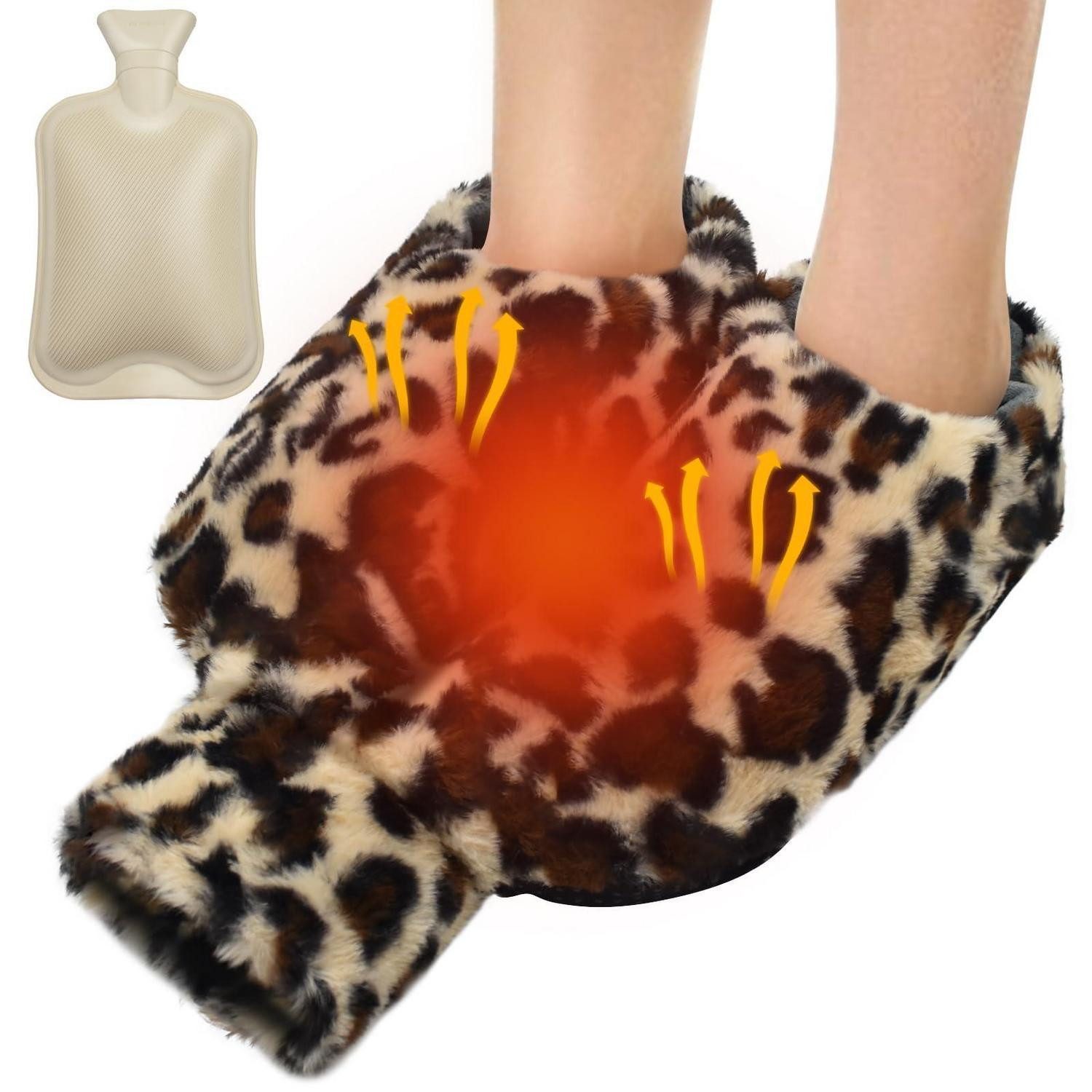 LuxusKollektion Fußsack Fußwärmer mit Wärmflasche 2L Leopardenmuster