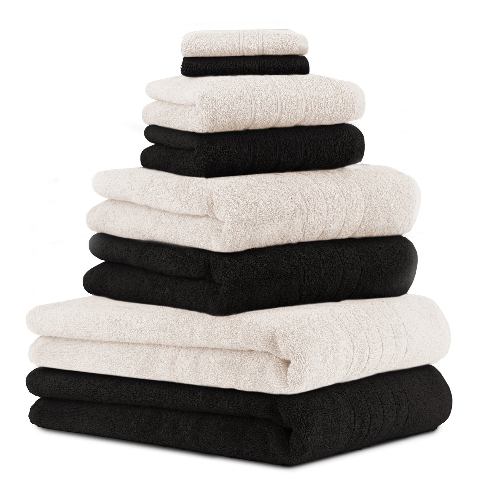 Betz Handtuch Set 8-TLG. Handtuch-Set Deluxe 100% Baumwolle 2 Badetücher 2  Duschtücher 2 Handtücher 2 Seiftücher Farbe Creme und schwarz, 100%  Baumwolle, (8-tlg)
