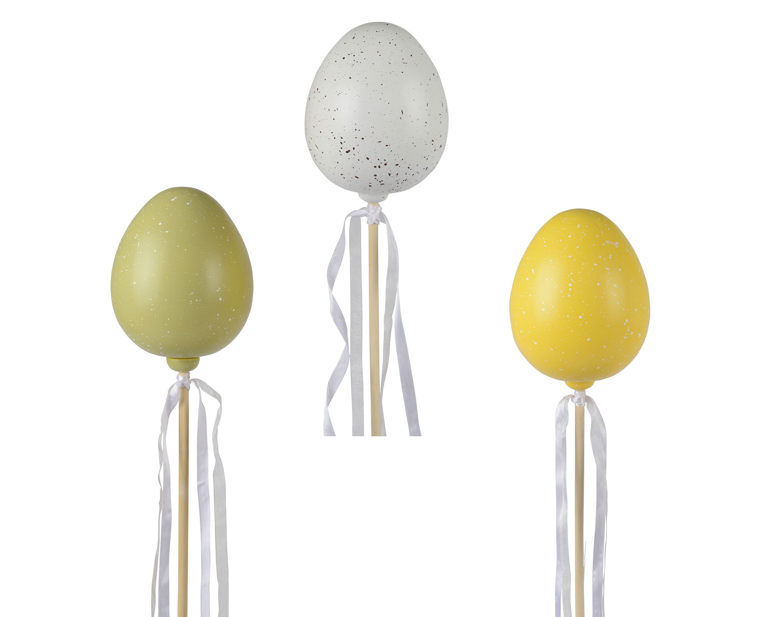 Decoris season decorations Osterei, Osterstecker Ei am Stab 12x76cm groß 1 Stück sortiert Weiß Grün Gelb