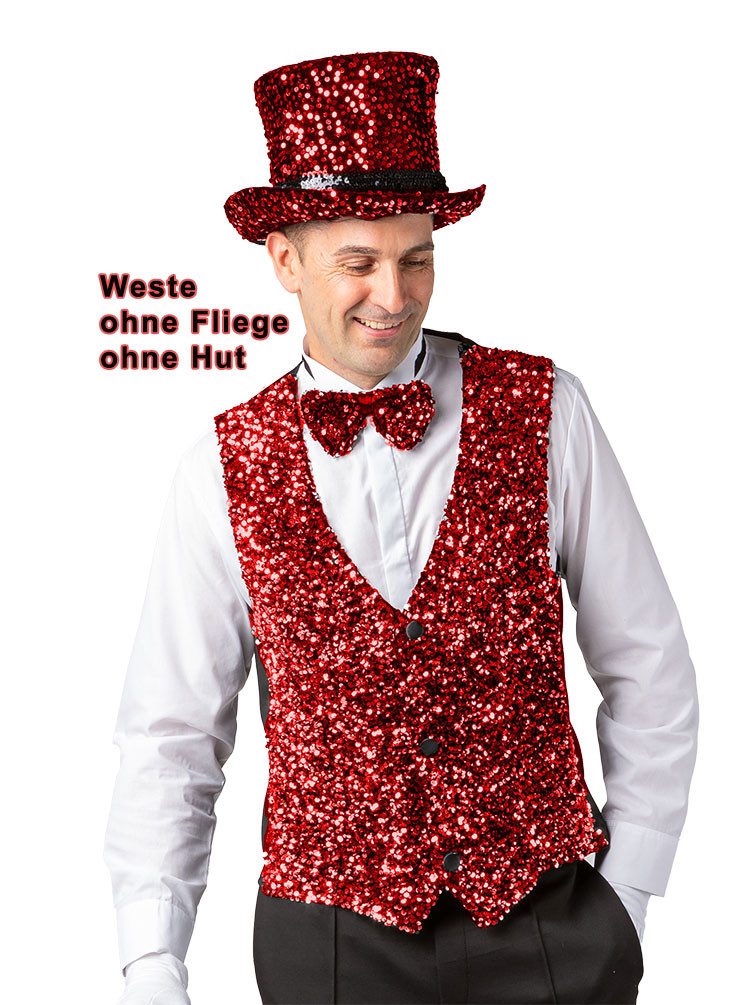 Kostüm Pailletten Weste Herren rot hochwertig Luxus