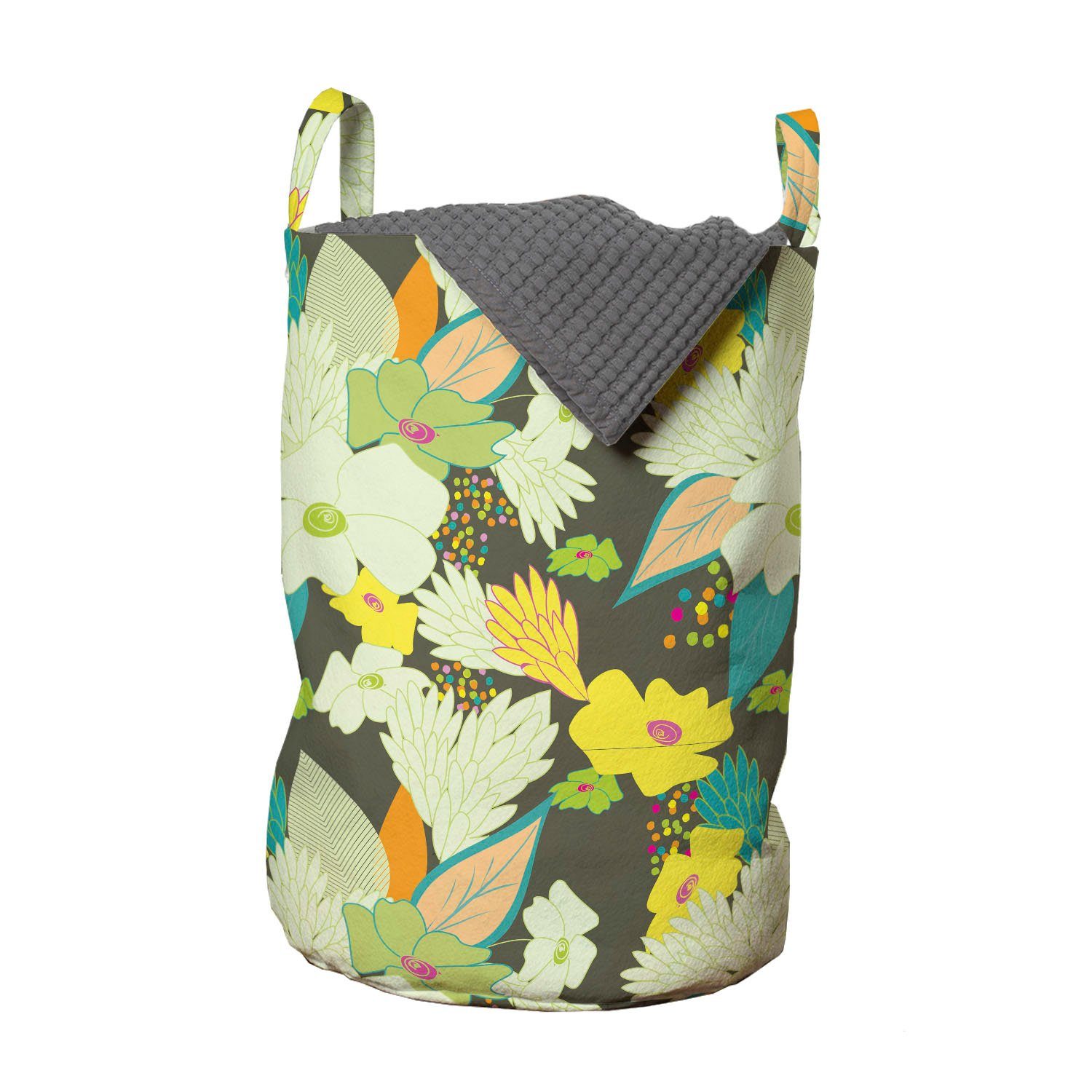 Abakuhaus Wäschesäckchen Wäschekorb mit Griffen Waschsalons, Kordelzugverschluss Farbige Lively Blumen für Sommer-Blüte