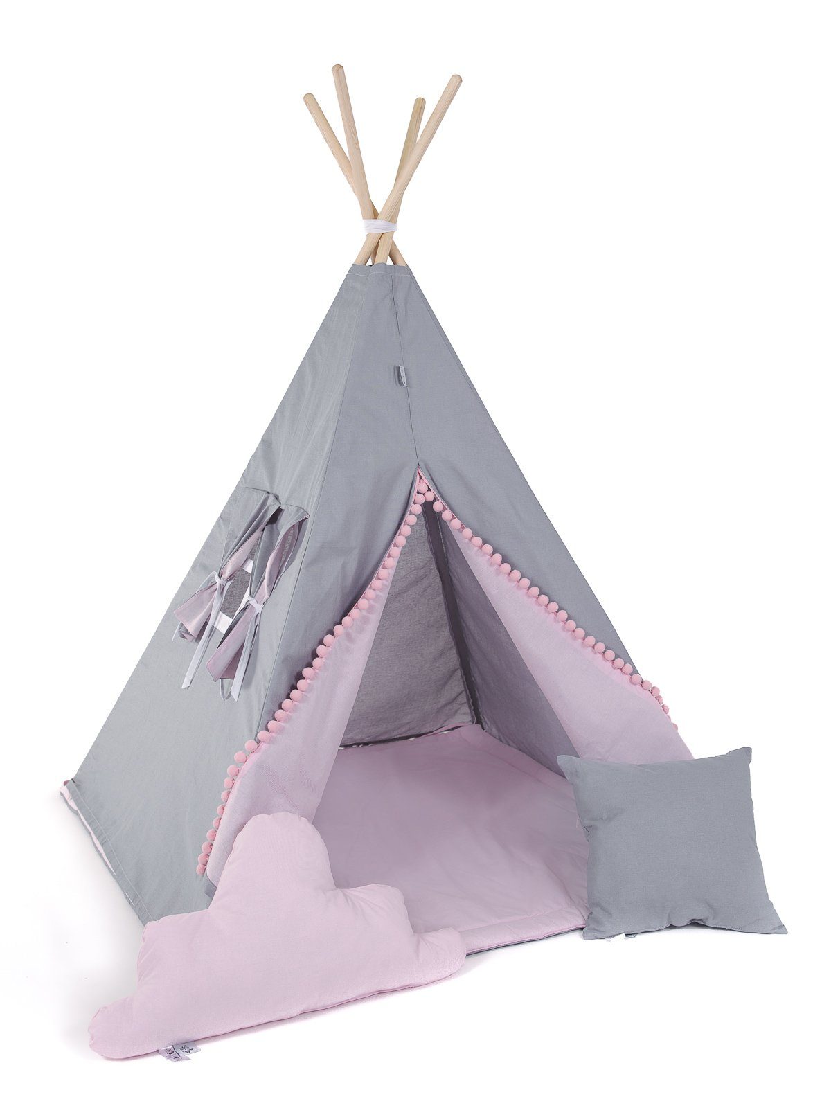 Rainbow Kids Tipi-Zelt Grauer Hase, Personen: 2 (mit kleinem Zubehör, 4 tlg., mit 2 Kissen und Matte)