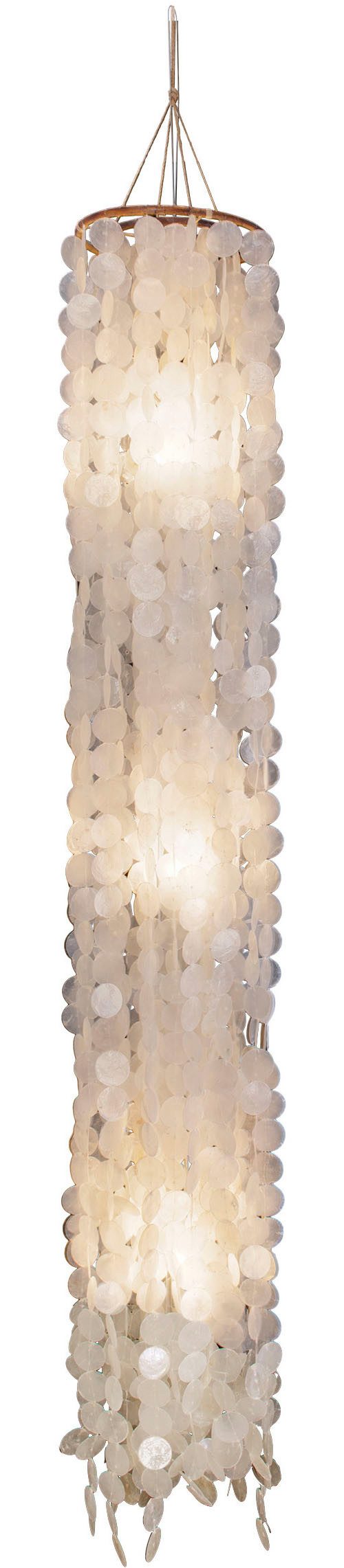 näve Pendelleuchte Capiz, ohne Leuchtmittel, aus dünnen weißen Muschelplättchen, Holzaufhängung, 3x E27 exkl.