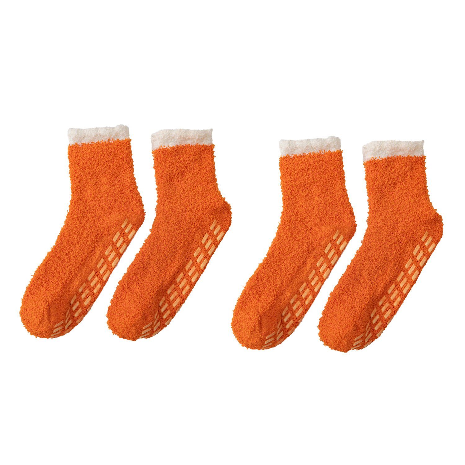 MAGICSHE Langsocken 2 Paare für Winter weiche flauschige Socken Rutschfeste und warme Fleece Socken orange1