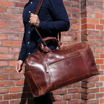 SID & VAIN Reisetasche Leder Weekender Unisex BRISTOL, Echtleder Reisegepäck für Damen & Herren, Sporttasche XL braun-cognac