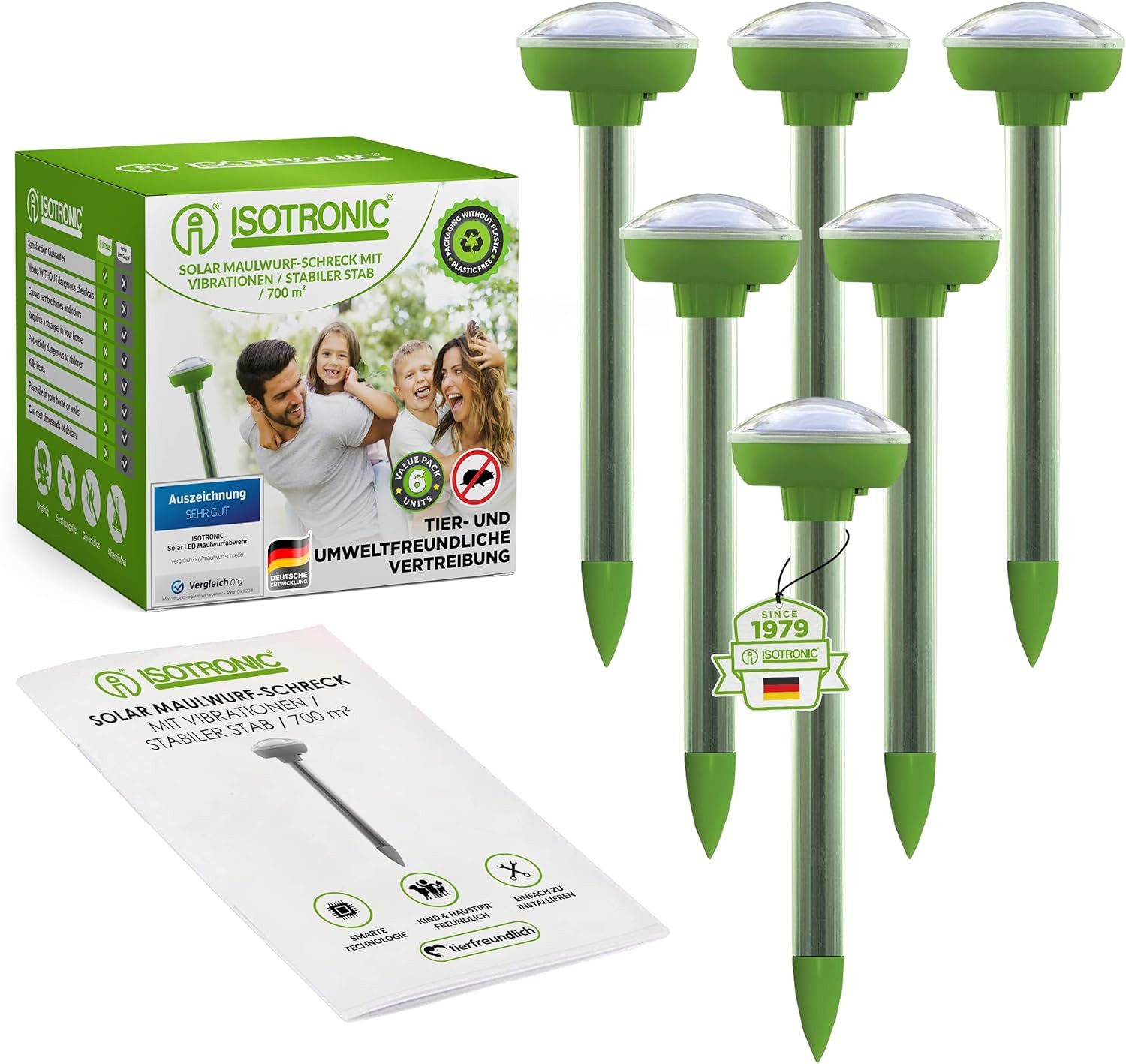 ISOTRONIC Vibrations-Tierabwehr Solar Maulwurfvertreiber, 6-tlg.