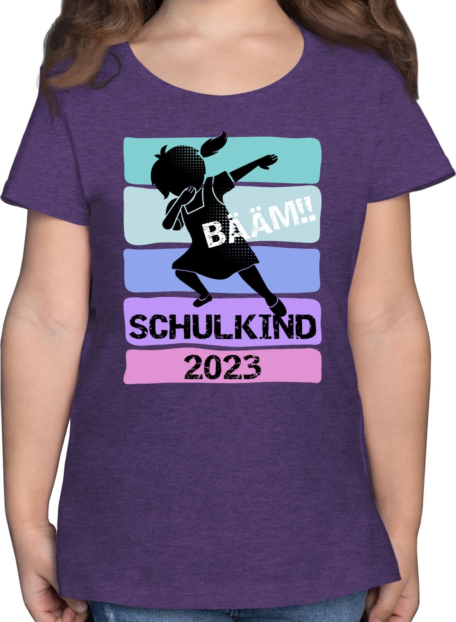 Shirtracer T-Shirt Bääm!! Schulkind 2023 Mädchen Einschulung Mädchen 01 Lila Meliert | T-Shirts