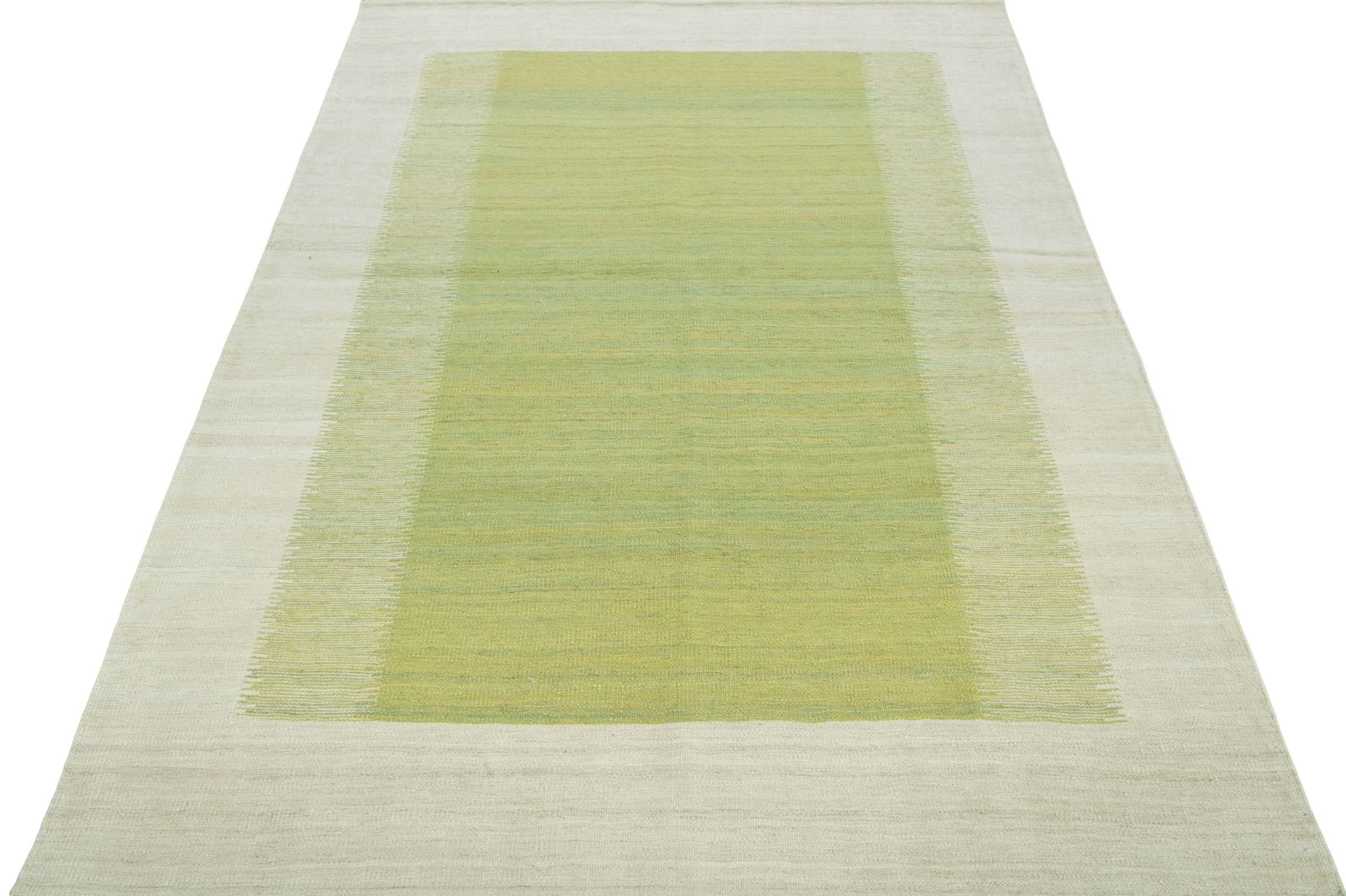 CABBEL Orientteppich 216x153 cm Kandou Grün Kelim Teppich Schurwolle Handgewebt Unikat, rechteckig, Höhe: 5 mm, 100% Schurwolle – weich und pflegeleicht