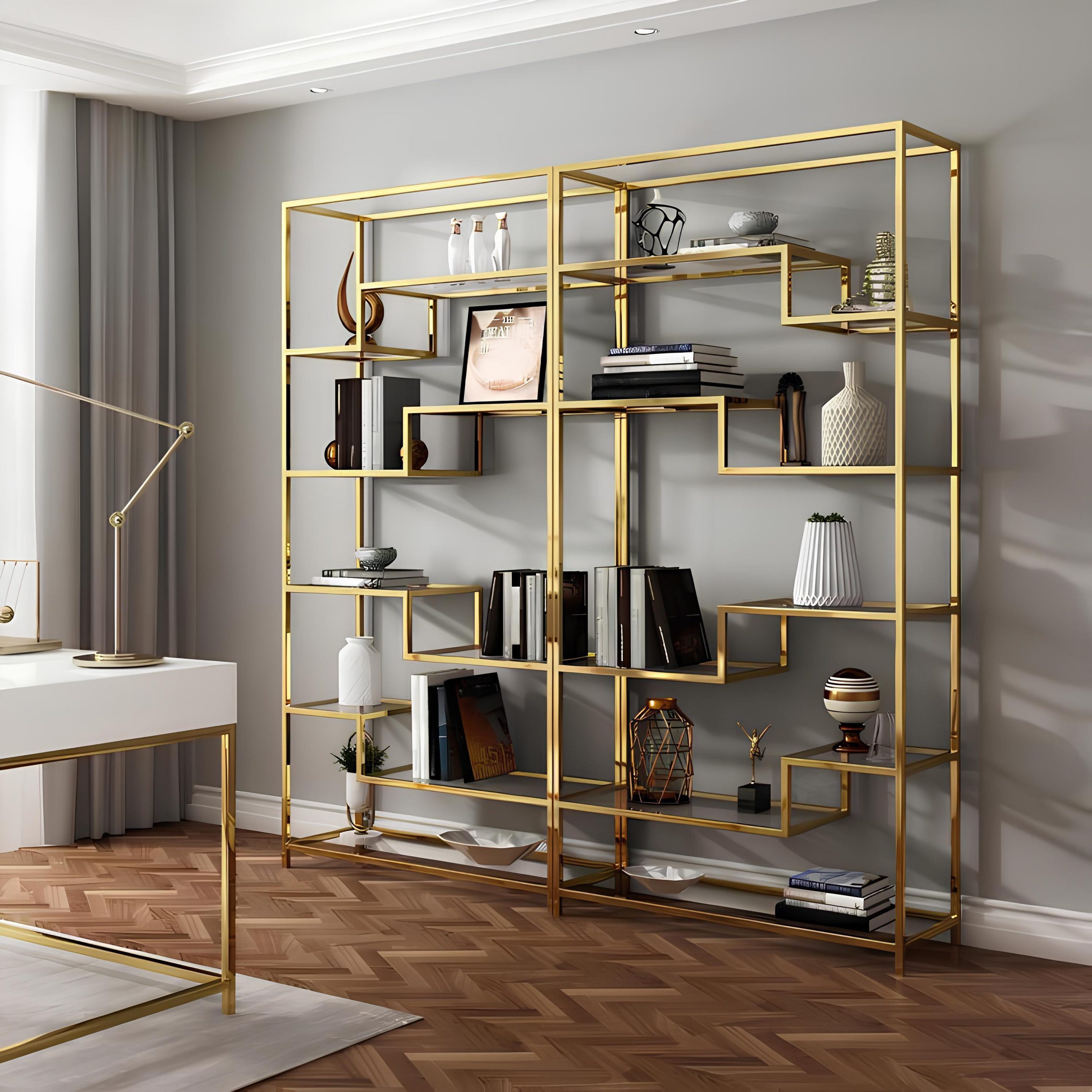 JVmoebel Standregal Modularer Designer Schrank aus Edelstahl mit goldfarbener Oberfläche, Made in Europa