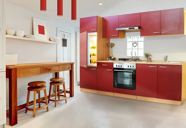 Respekta Küchenzeile LBKB270BR 270 cm ohne Geräte Rot-Buche Nachbildung
