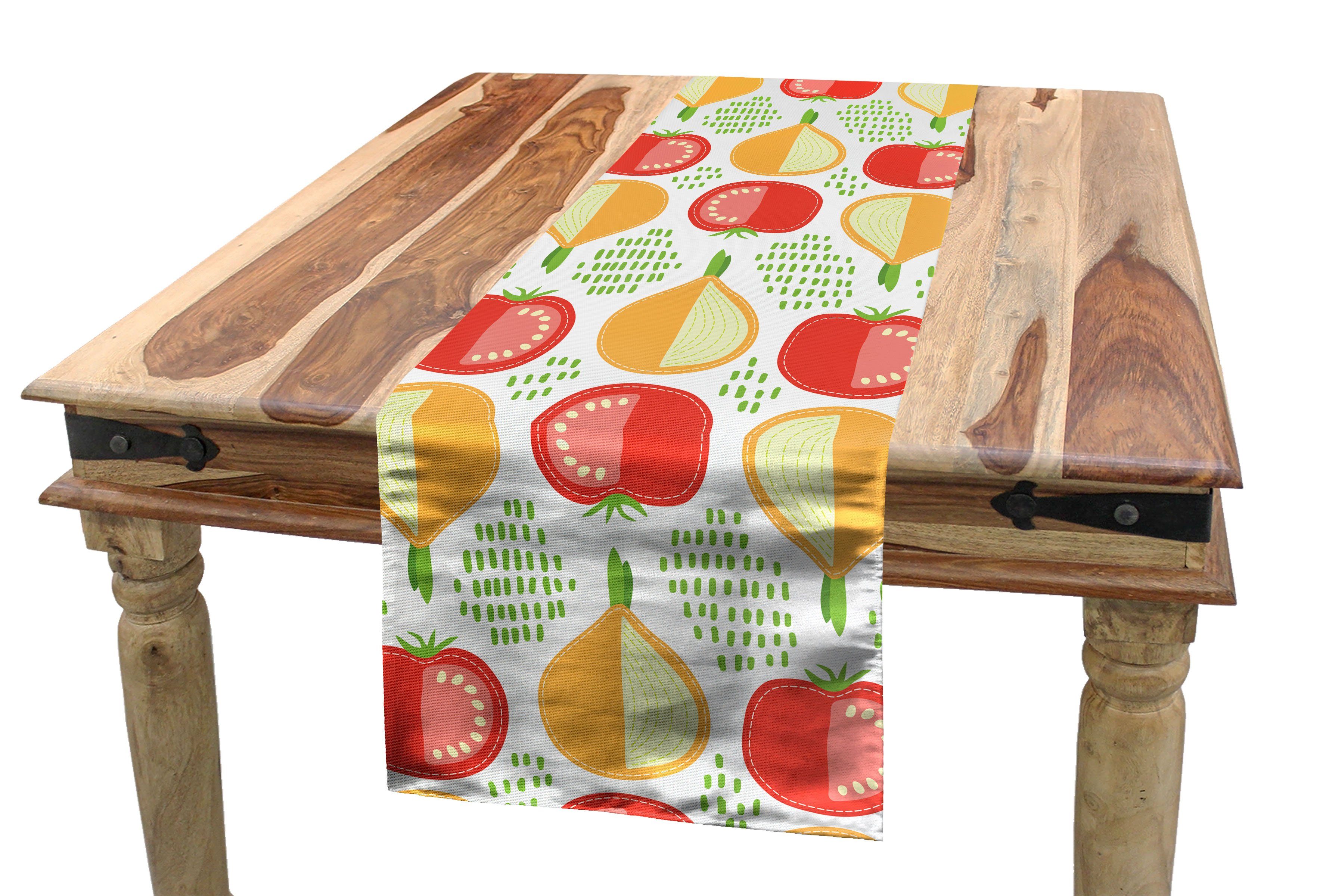 Abakuhaus Tischläufer Esszimmer Küche Rechteckiger Dekorativer Tischläufer, Gemüse Zwiebel und Tomate-Muster