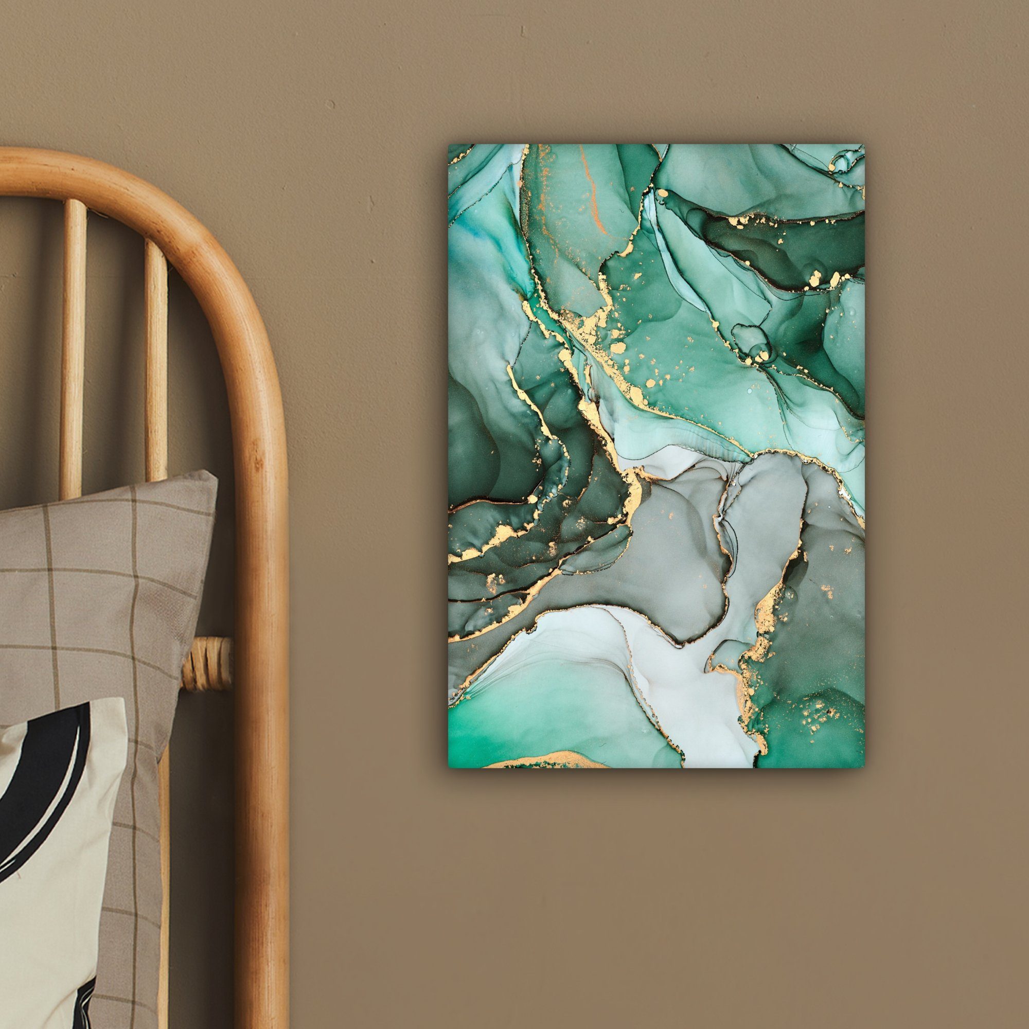 OneMillionCanvasses® Leinwandbild Gold - Marmor - Grün - Luxus - Marmoroptik - Grau, Fotodruck (1 St), Wandbild, Deko Schlafzimmer Wohnzimmer Flur 20x20 cm – Bild 4 von 5