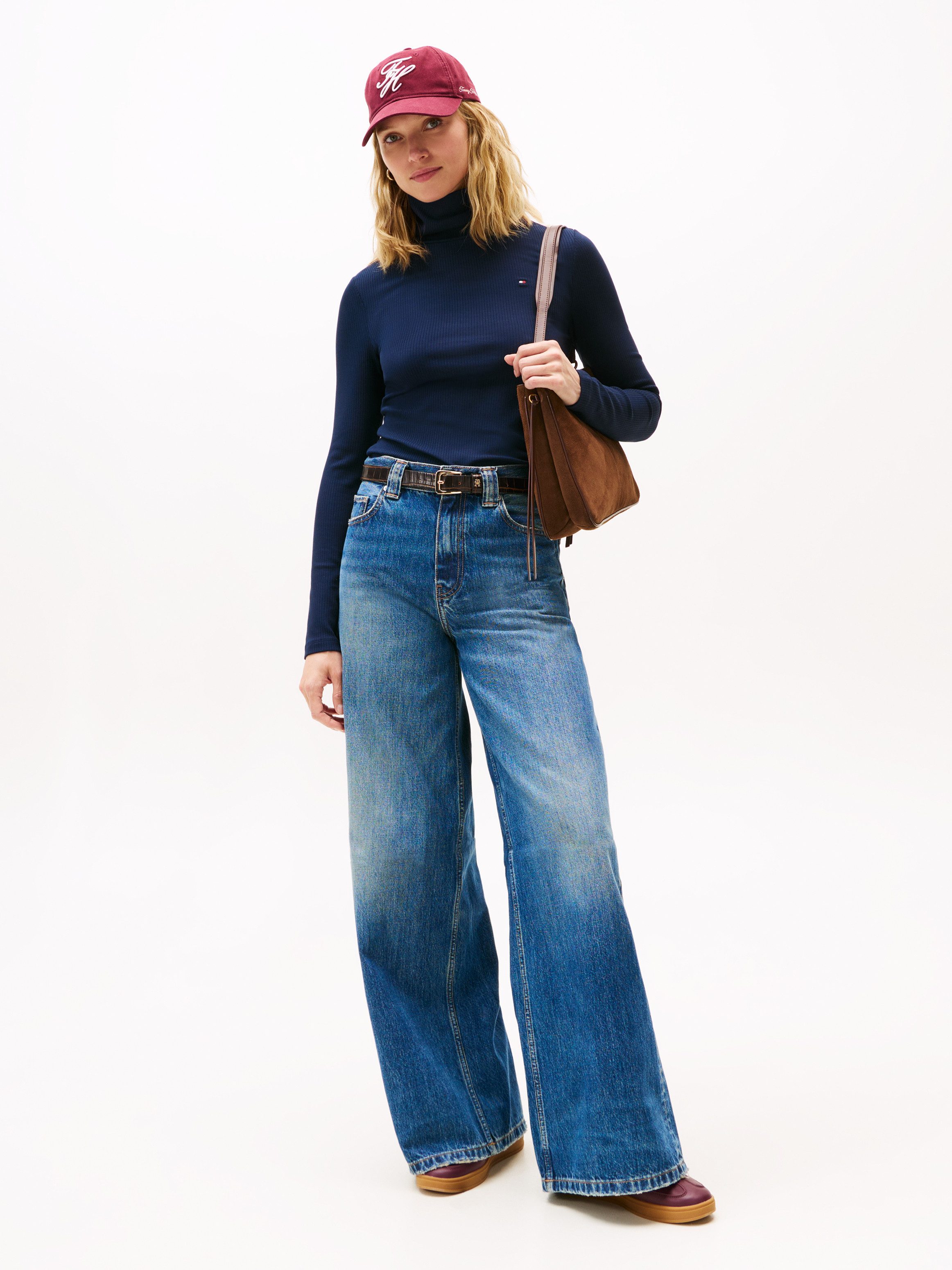 Tommy Hilfiger Langarmshirt SLIM 5X2 RIB ROLL-NK LS in gerippter Struktur