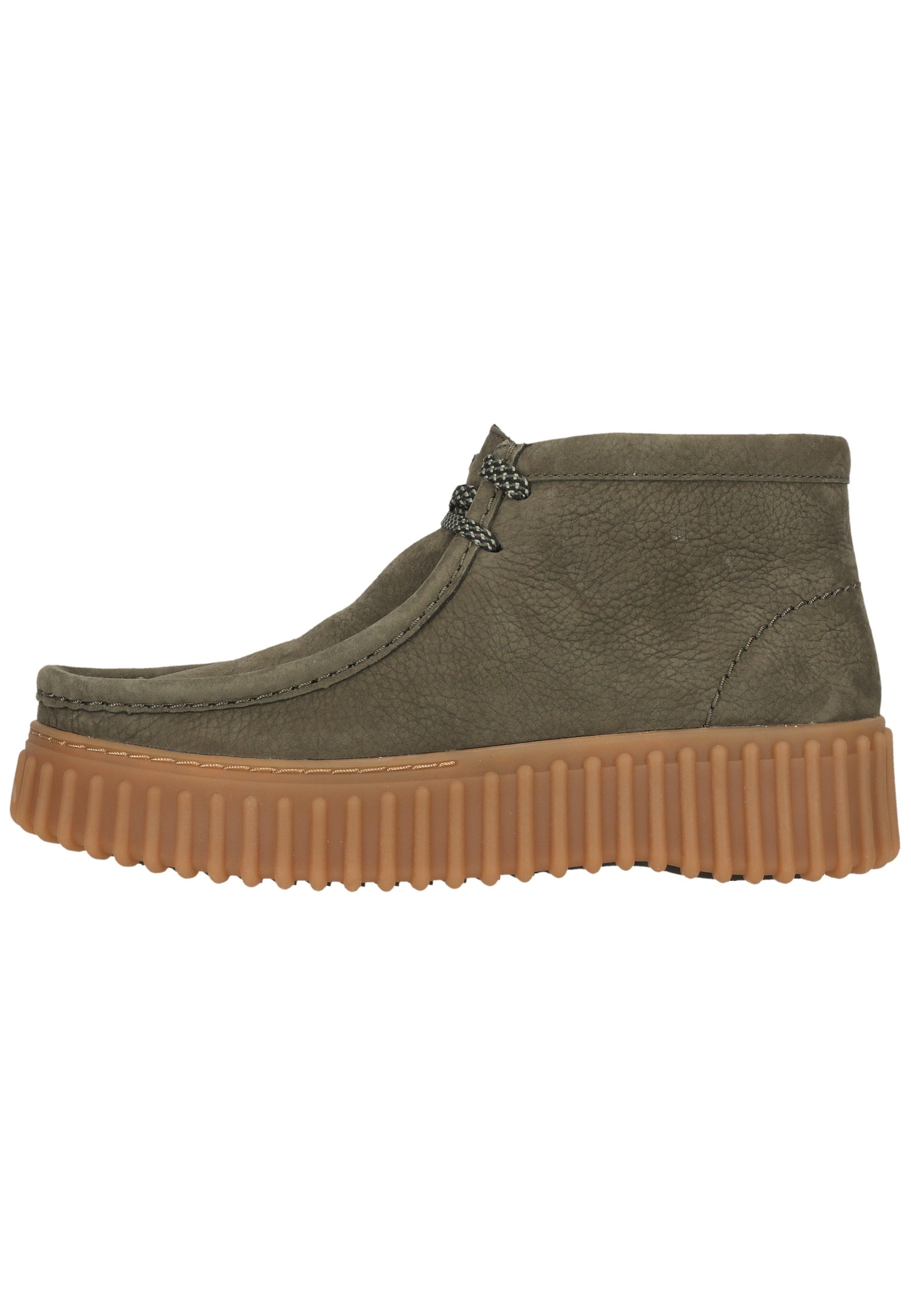 Clarks Torhill Moss Dark Green Nub Schnürschuh mit charakteristischer, gerippter Sohle