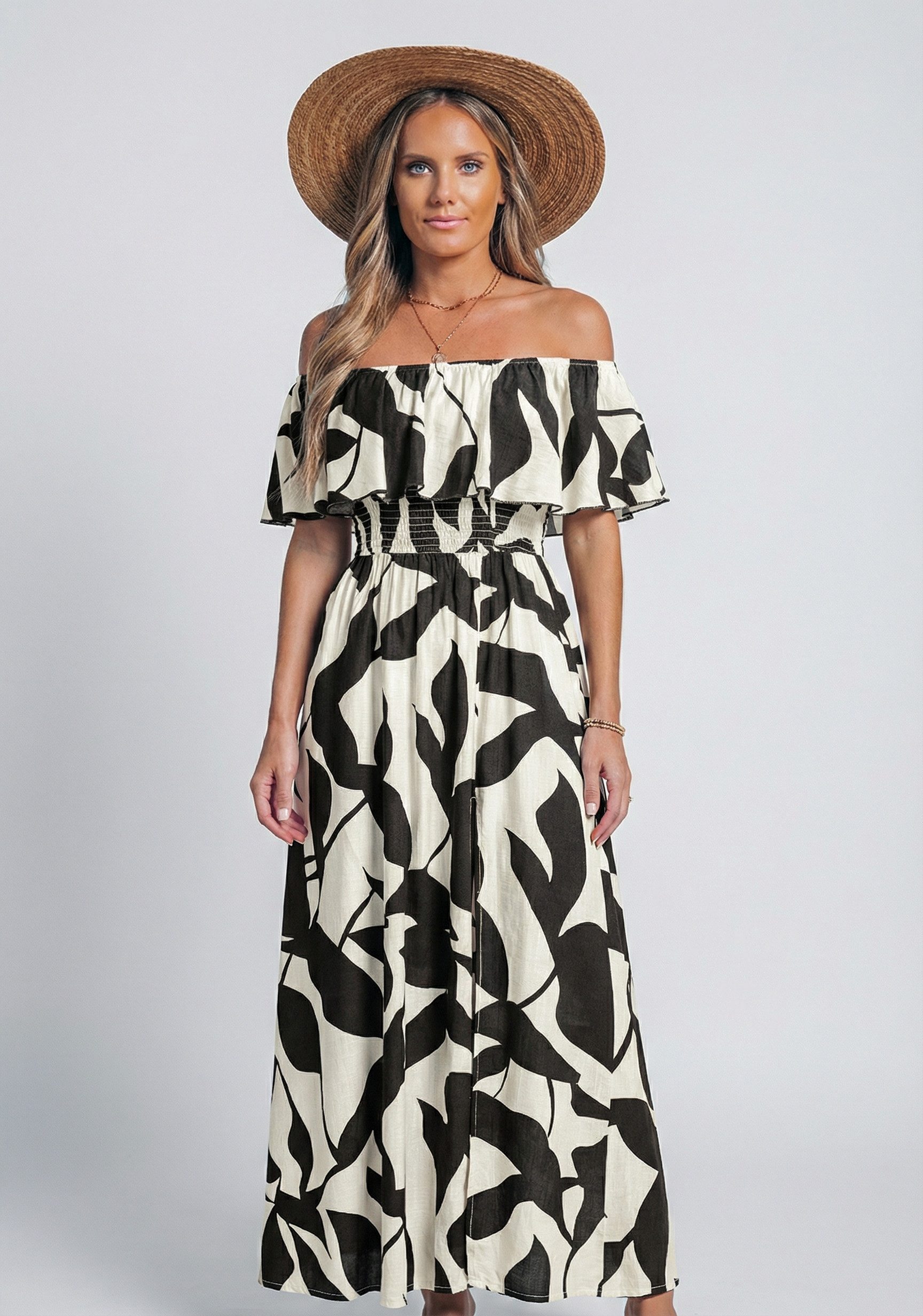 Cupshe Maxikleid Rüschen Oberteil mit Schulterausschnitt und Schlitz mit Vo günstig online kaufen