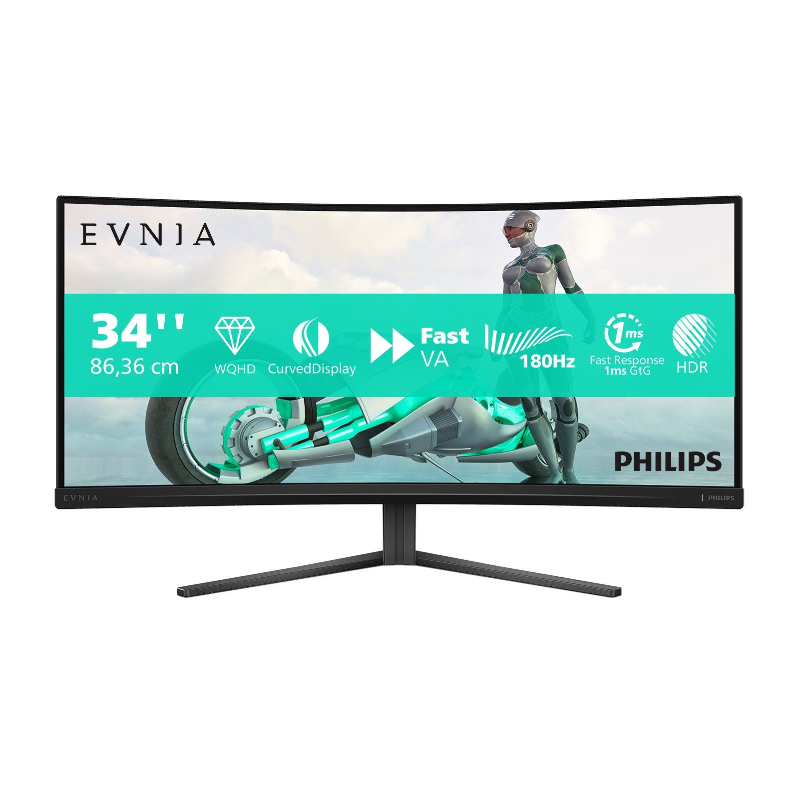 Philips 34M2C3500L Curved-Gaming-Monitor (86,4 cm/34 ", 3440 x 1440 px, WQHD, 0,5 ms Reaktionszeit, 180 Hz, VA LCD)