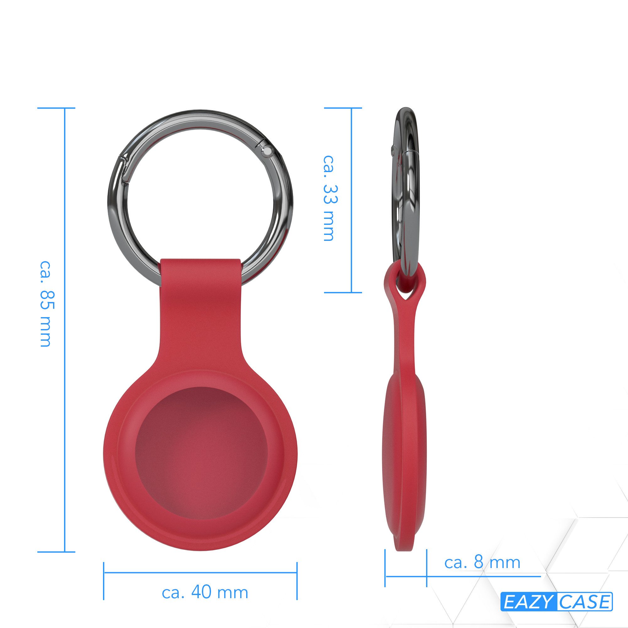EAZY CASE Schlüsselanhänger 3er Set Silikon Anhänger kompatibel Apple AirTag, Airtags Hülle mit Silikon Rand Weich Tracker Karabiner Rot
