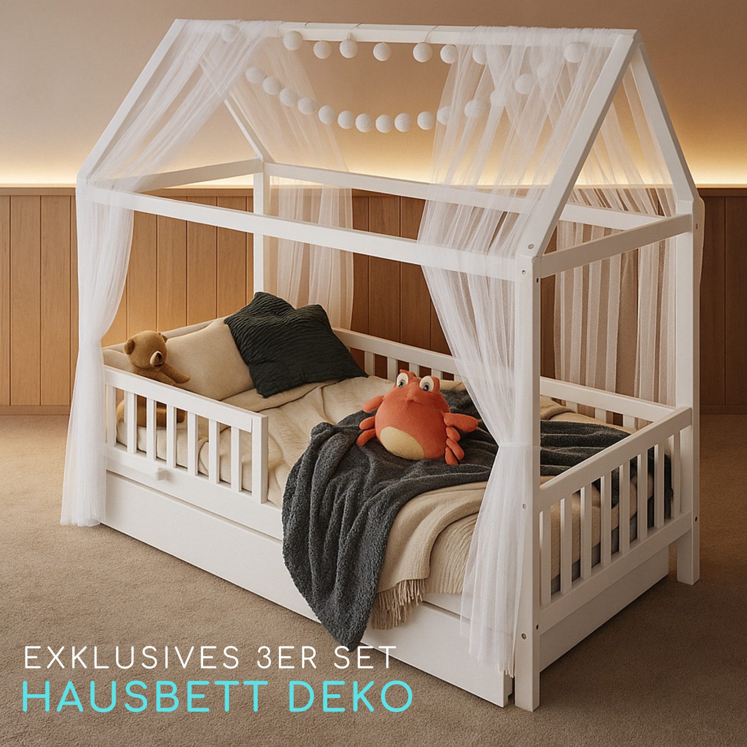 Alavya Home® Betthimmel Pompom DEKO SET 150x340 cm für Kinderbett und Hausb günstig online kaufen