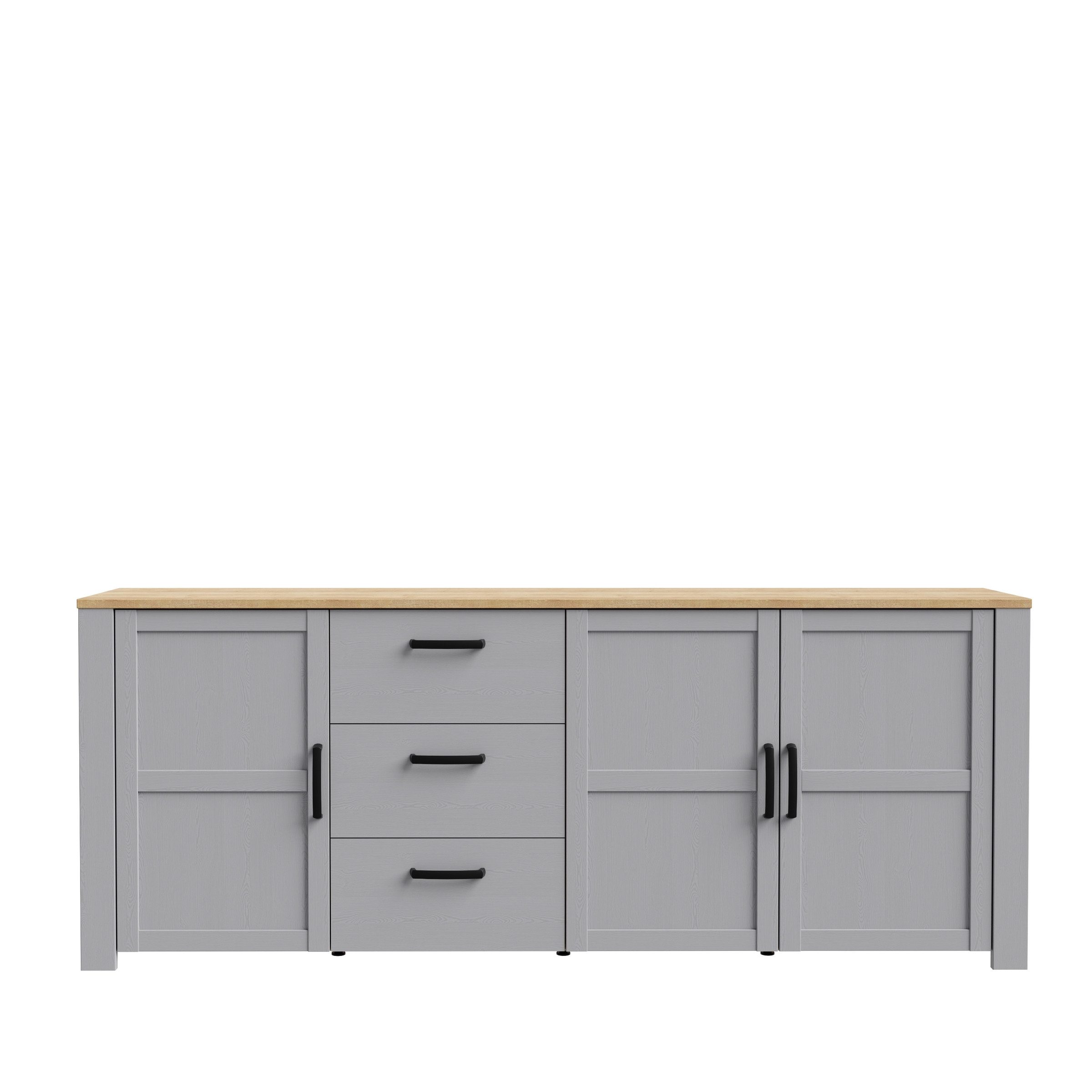 freiraum Sideboard BOHOL, 3 Türen. 3 Schübe, Riviera Eiche / Eiche grau - 220,8x87x42cm (BxHxT)