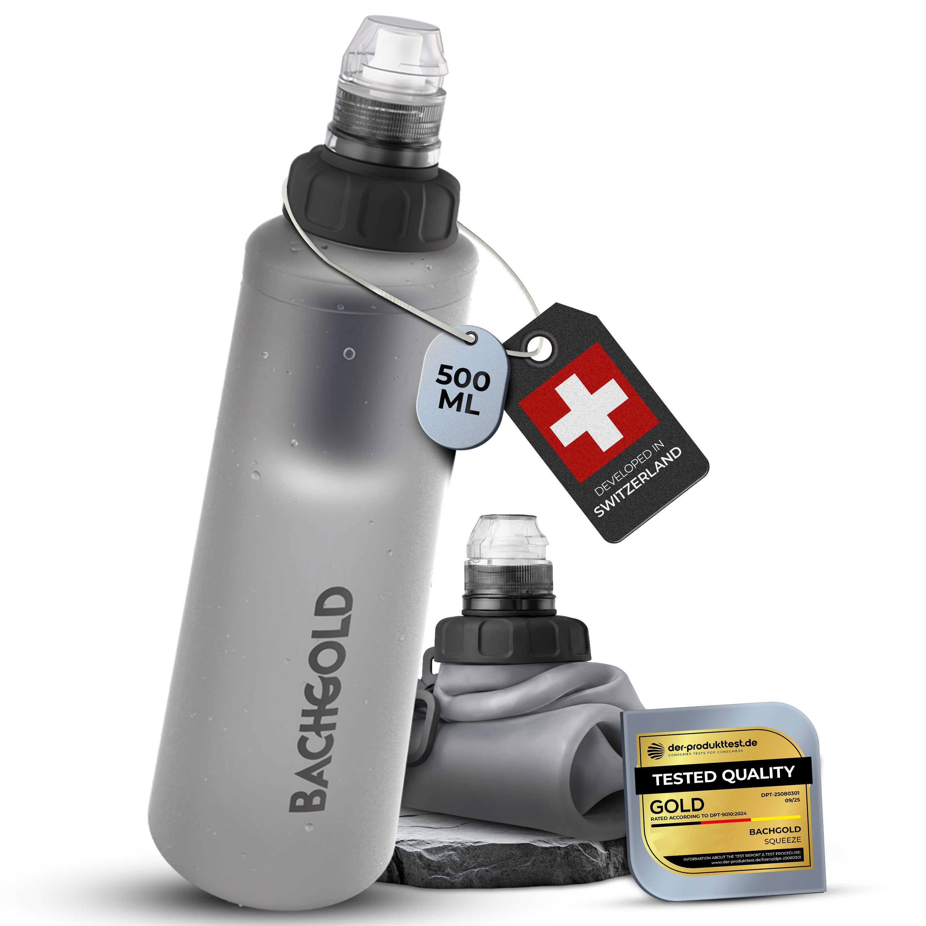 BACHGOLD Wasserfilter Outdoor Squeeze - Ultraleichter Trinkwasserfilter mit Virus-Filtration, Zubehör für Camping, Survival, Notfall, Bushcraft, Filtert Viren, Bakterien & Mikroplastik