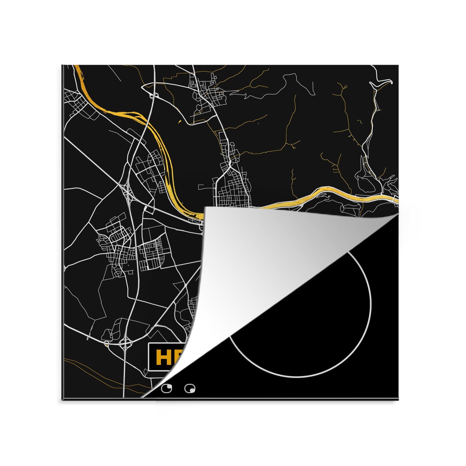 MuchoWow Herdblende-/Abdeckplatte Heidelberg - Deutschland - Gold - Stadtplan - Karte, Vinyl, (1 tlg), 78x78 cm, Ceranfeldabdeckung, Arbeitsplatte für küche