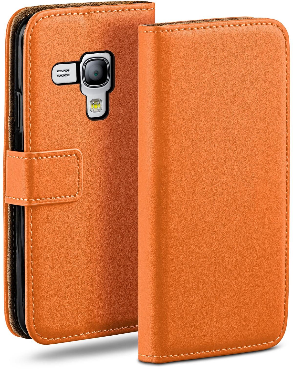 moex Handyhülle für Samsung Galaxy S3 Mini Hülle Klappbar Book Case Orange 4 Zoll, Klapphülle Kartenfach Flip Cover Handytasche Leder Optik Schutzhülle