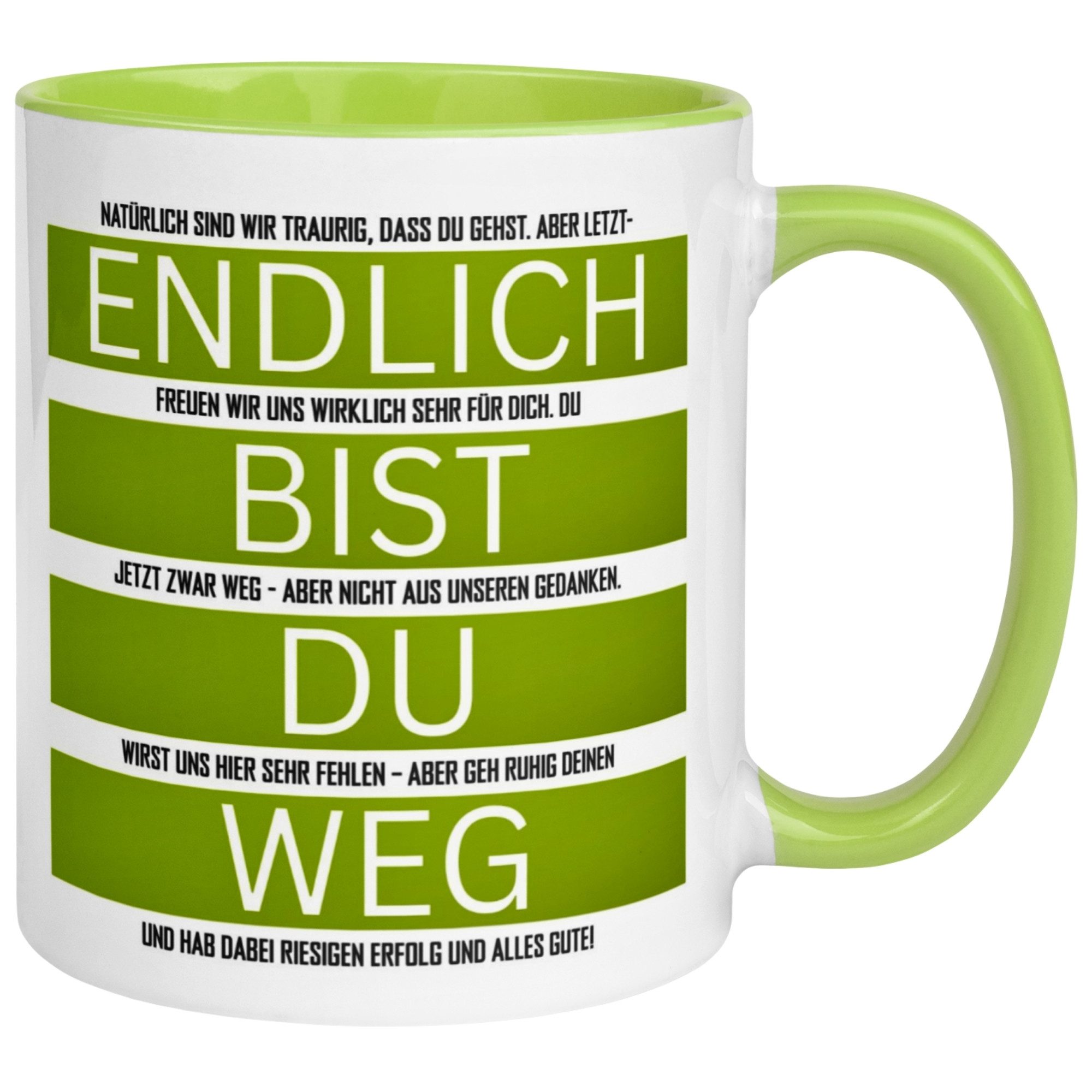 Momentals Tasse Abschied – „Endlich bist du weg“ – Abschiedsgeschenk für Kollegen, Gratis Versand · Links-&Rechtshänder · Spülmaschinenfest