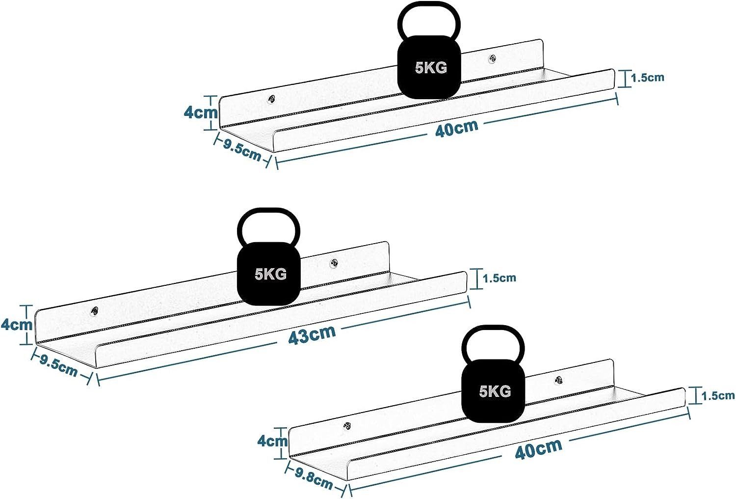 EUGAD Wandregal, Set 3-tlg., Hängeregal aus Metall Schweberegal Industrie-Design