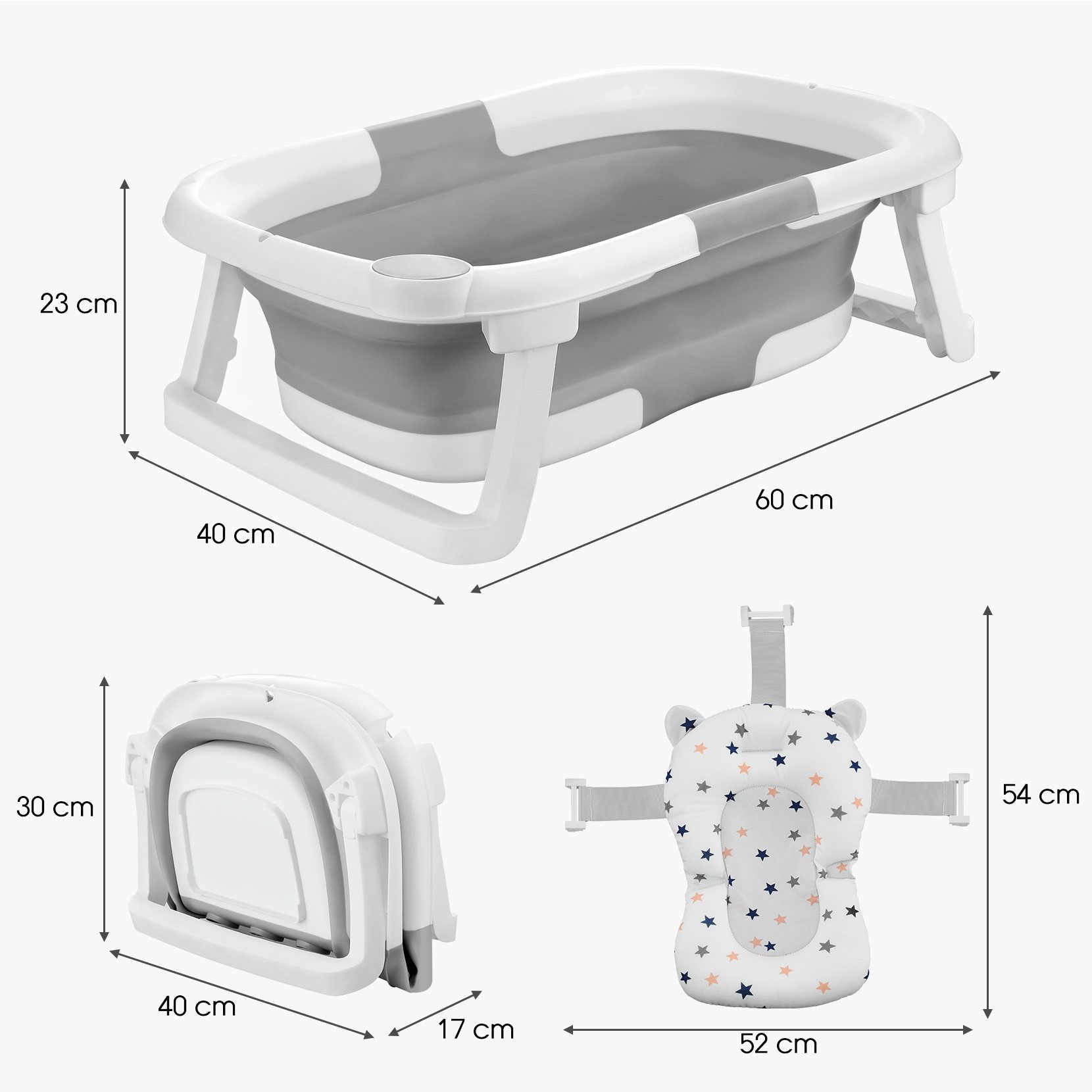 OUNUO Babybadewanne Faltbare Badewanne für Baby, Silikon für 0-2 Jahre, 60*40*23cm