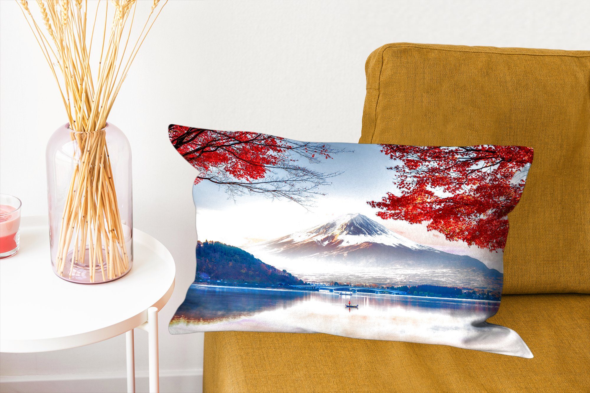 MuchoWow Dekokissen Berg im Dekoration, Herbst, Schlafzimmer Dekokissen Zierkissen, Asien in mit Füllung, Der Fuji japanische Wohzimmer