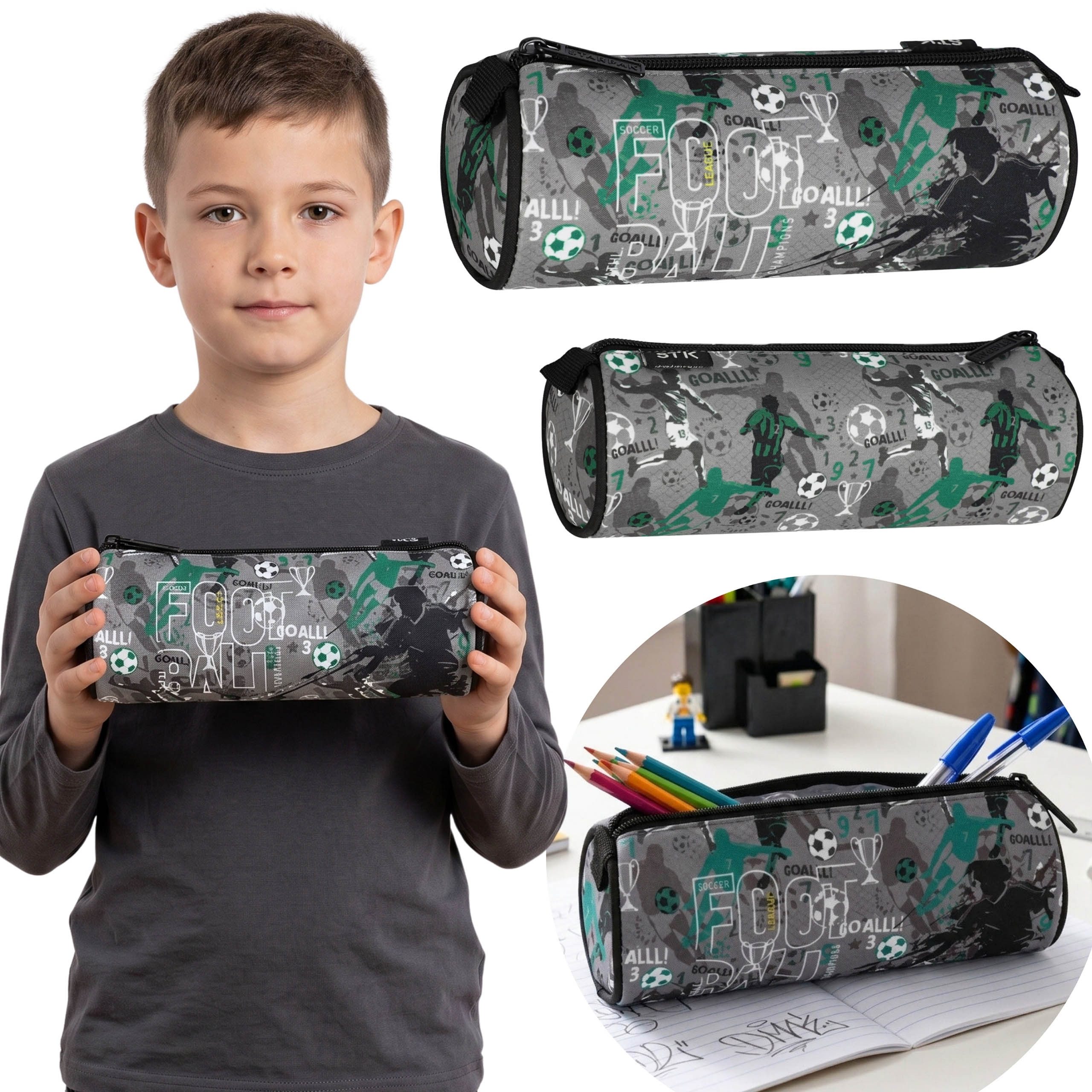 Sarcia.eu Federmäppchen Rundes Fußball-Schulmäppchen für Jungen, 22 × 8 × 8 cm