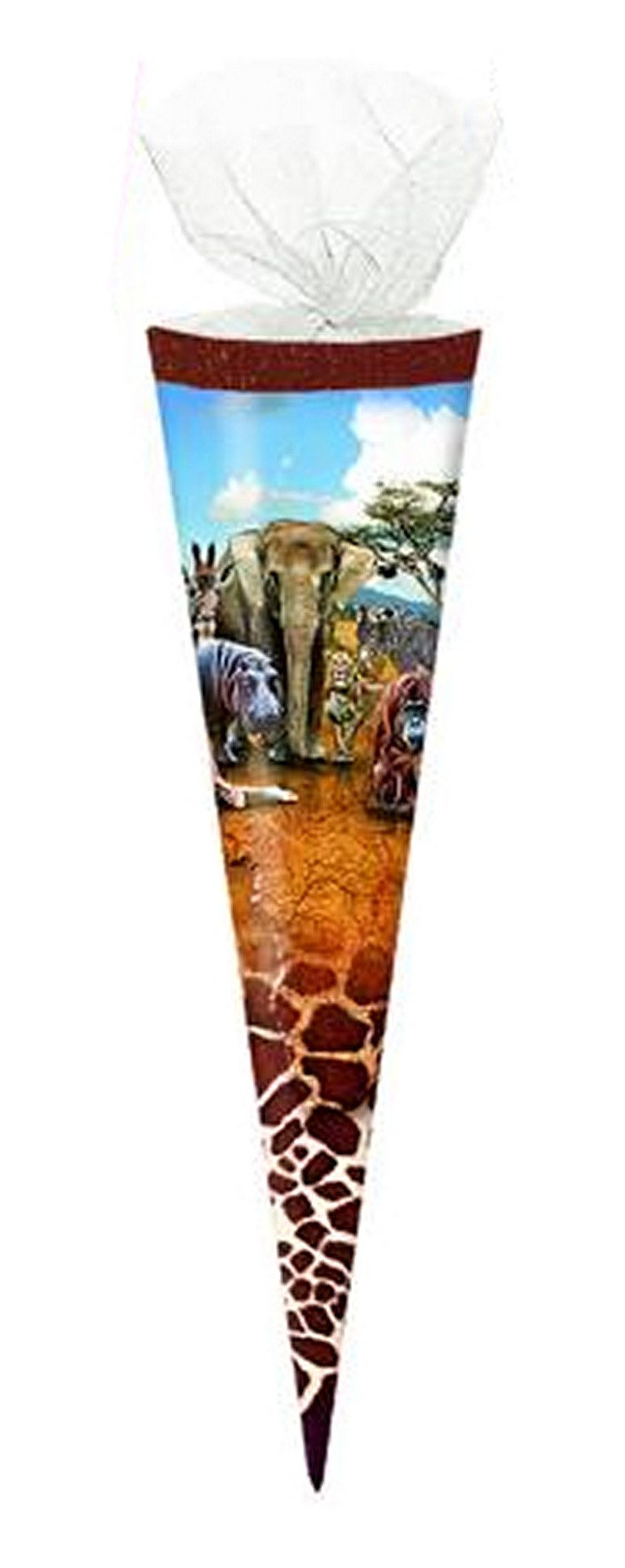 Schultüte Schultüte / Zuckertüte / Länge: 35cm / rund / Tüllverschluss / "Safari