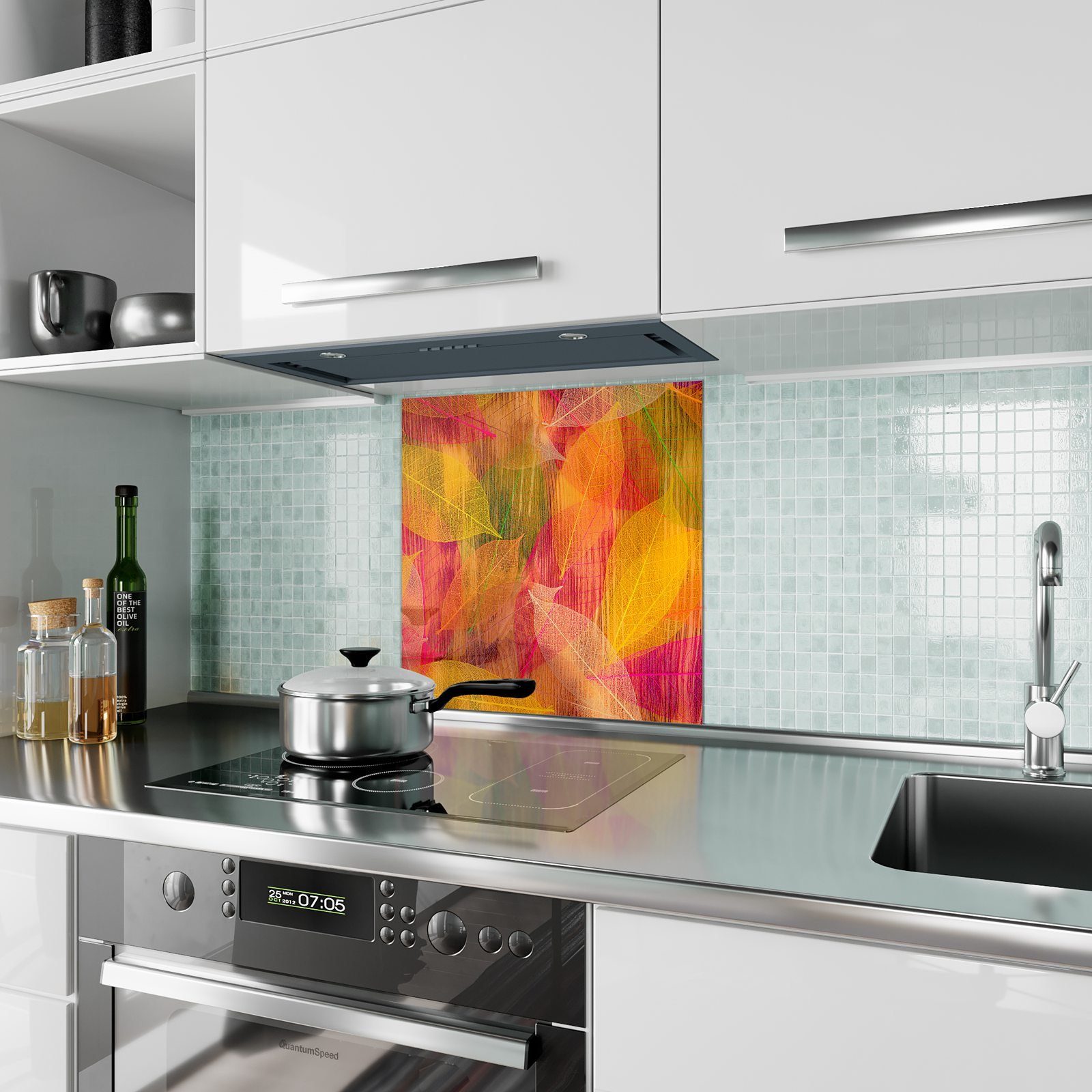 Primedeco Illustration Spritzschutz Küchenrückwand mit Glas Herbstblätter Motiv Küchenrückwand