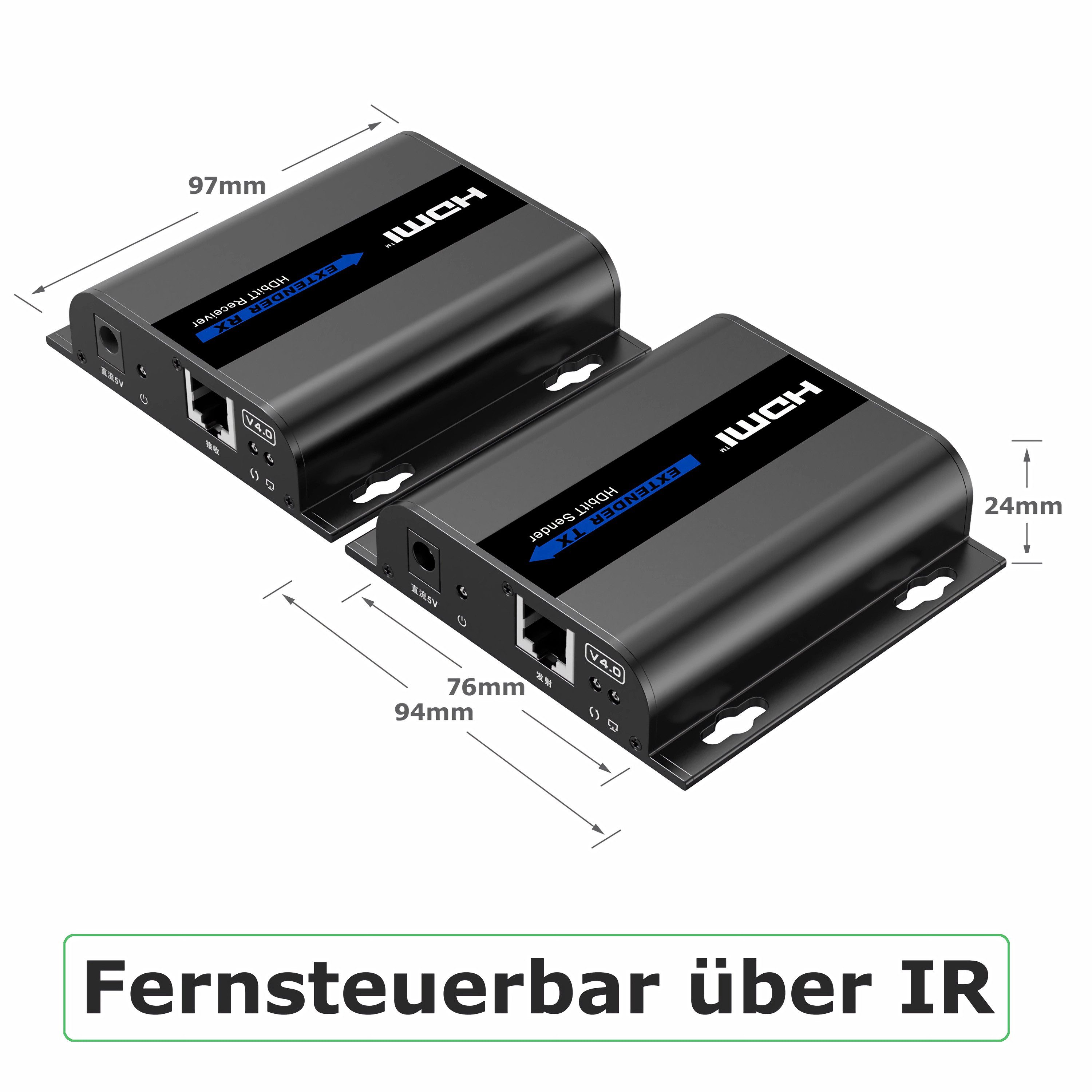 Bolwins Audio-Wandler D91D HDMI RJ45 Extender Verlängerung + IR über Cat 5/6 Patchkabel 120m, (Set, 2 St., 1x HDMI Extender Sendeeinheit, 1x HDMI Extender Empfangseinheit), Extender Direktanschluss bis 120m, Videoübertragung