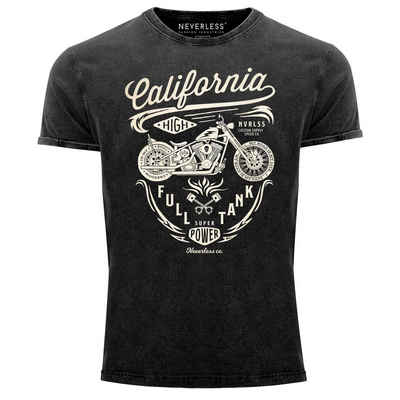 Neverless Print-Shirt »Herren Vintage Shirt Biker Motorrad Schriftzug California Full Tank Used Look Slim Fit Neverless®« mit Print