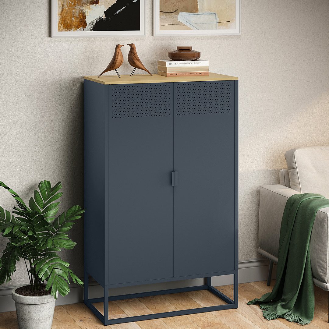 skølm Kommode Izar aus Metall (Anthrazit, mit MDF-Ablagefläche), Highboard mit Doppeltür & höhenverstellbare Einlegeböden