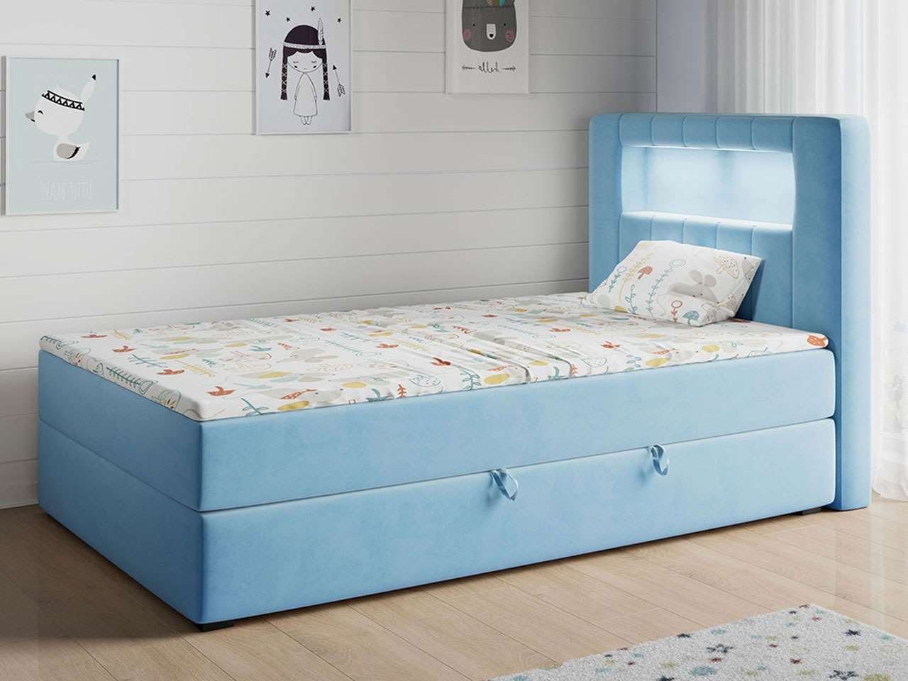 MKS MÖBEL Kinderbett GOLD 1 JUNIOR, Funktionsbett Bett Boxspringbetten für Kinderzimmer, Einzelbetten Blau