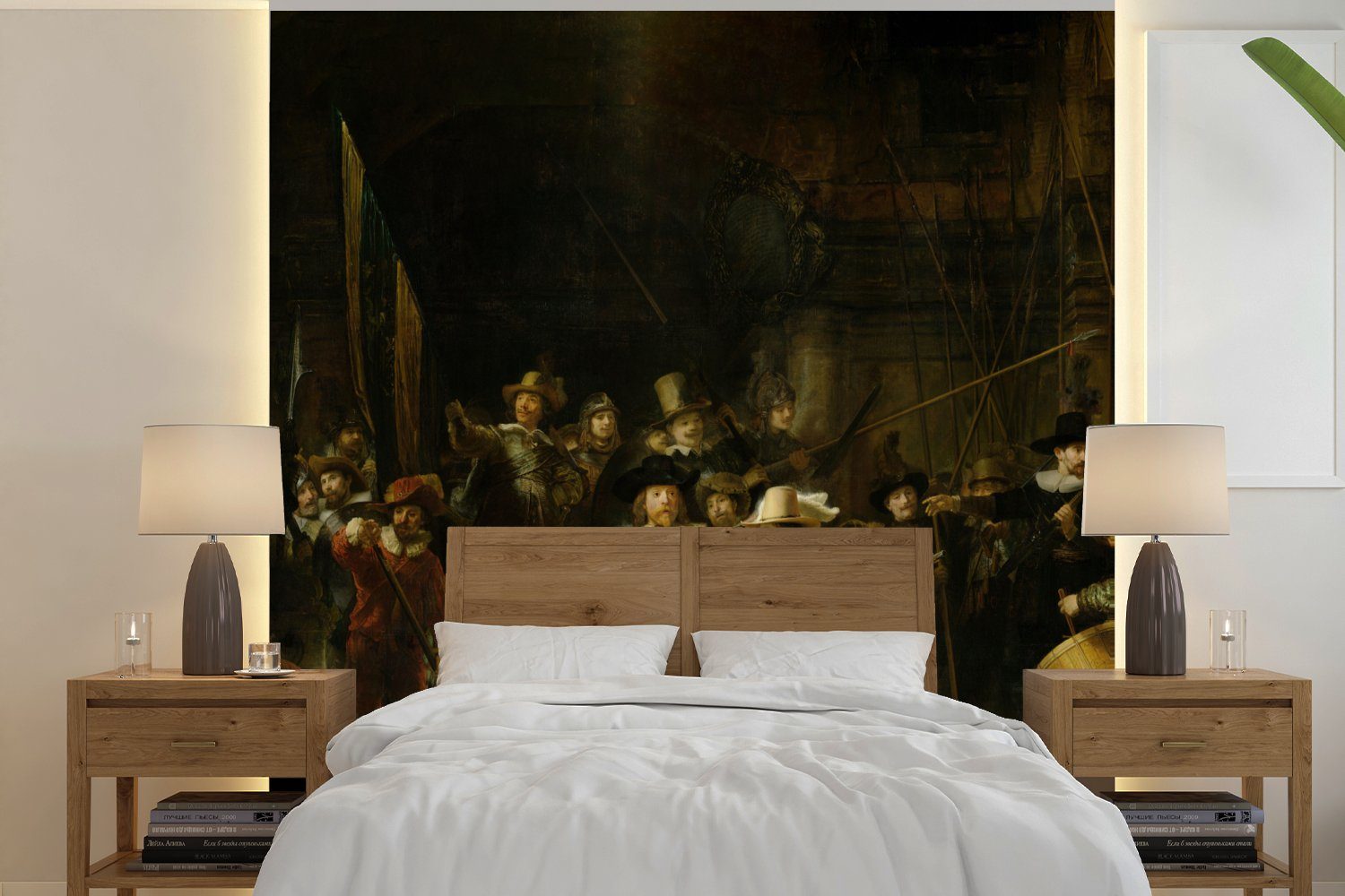 MuchoWow Fototapete Die Nachtwache - Kunst - Alte Meister - Rembrandt, Matt, bedruckt, (5 St), Vinyl Tapete für Wohnzimmer oder Schlafzimmer, Wandtapete