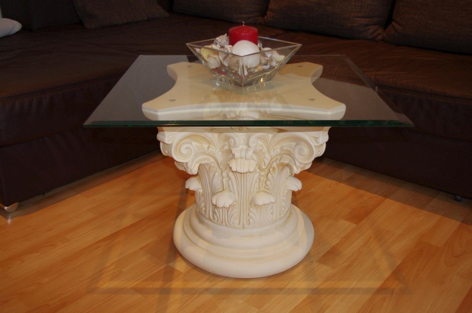 Blumensäule Antikes Wohndesign Säulen Glastisch Couchtisch Beistelltisch Wohnzimmer Tisch Couchtisch