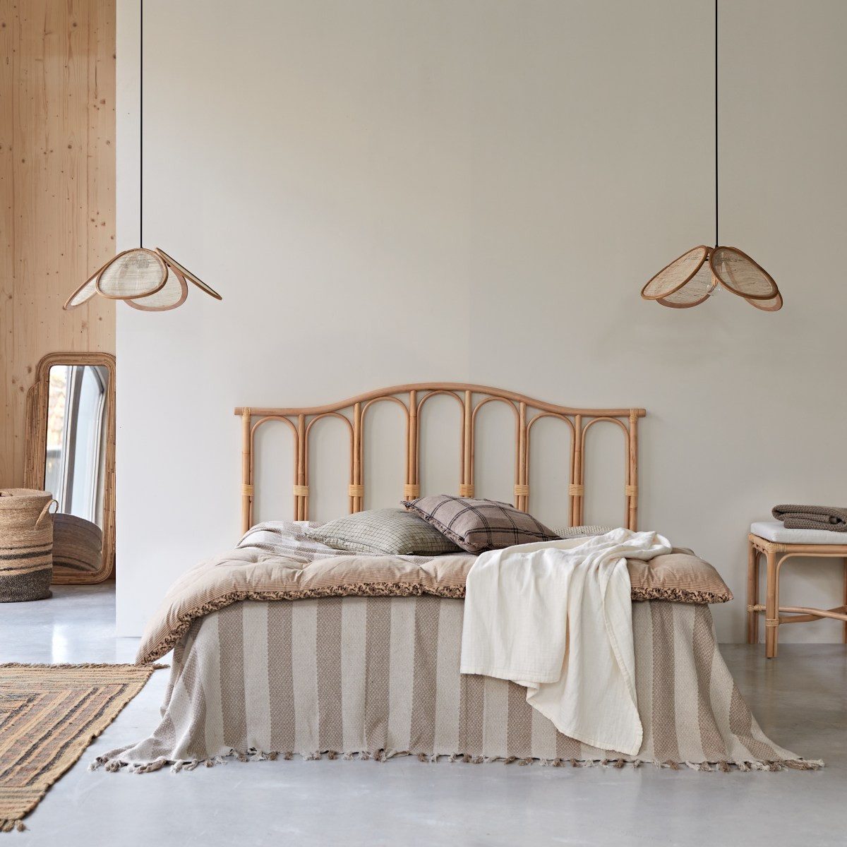 Tikamoon Massivholzbett Kopfteil aus Rattanstäben 160 cm Ondine (1-tlg)