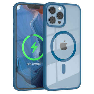 EAZY CASE Handyhülle Transparente Hülle mit MagSafe iPhone 13 Pro Max 6,7 Zoll, Silikon Handyhülle, Schutzhülle mit Kameraschutz, Etui magnetisch Blau